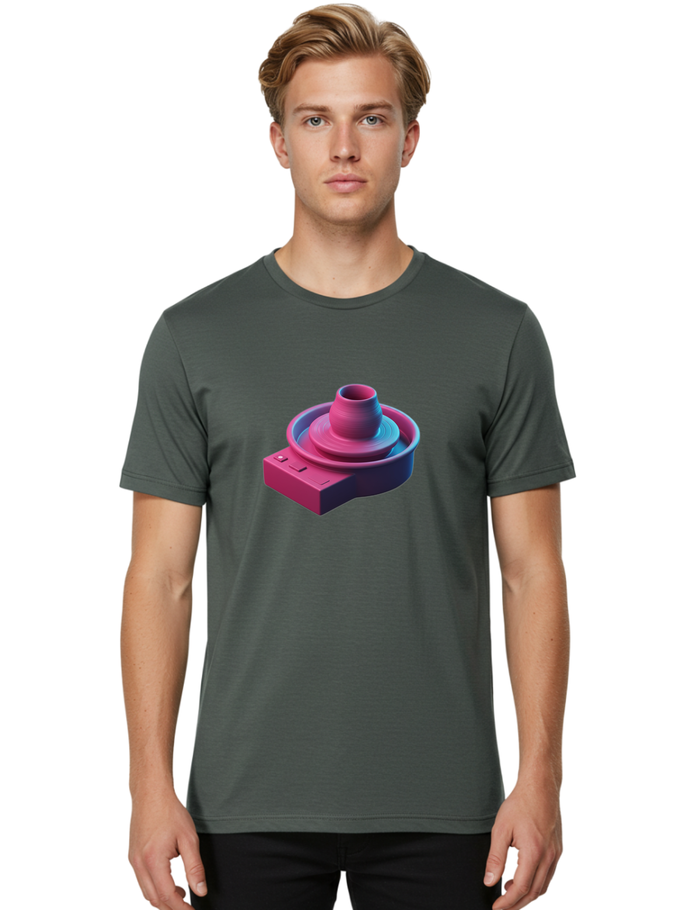 Potter-S-Wheel-6 Men'S Graphic Tee, 100% Cotton, Comfortable Casual Summer Wear, Machine Washable, Potter'S Wheel, Clay Pot, Ceramic Art, Pottery Making, Creative Process, Handmade Crafts, 3D Rendering, Artistic Expression, Studio Equipment Bab237