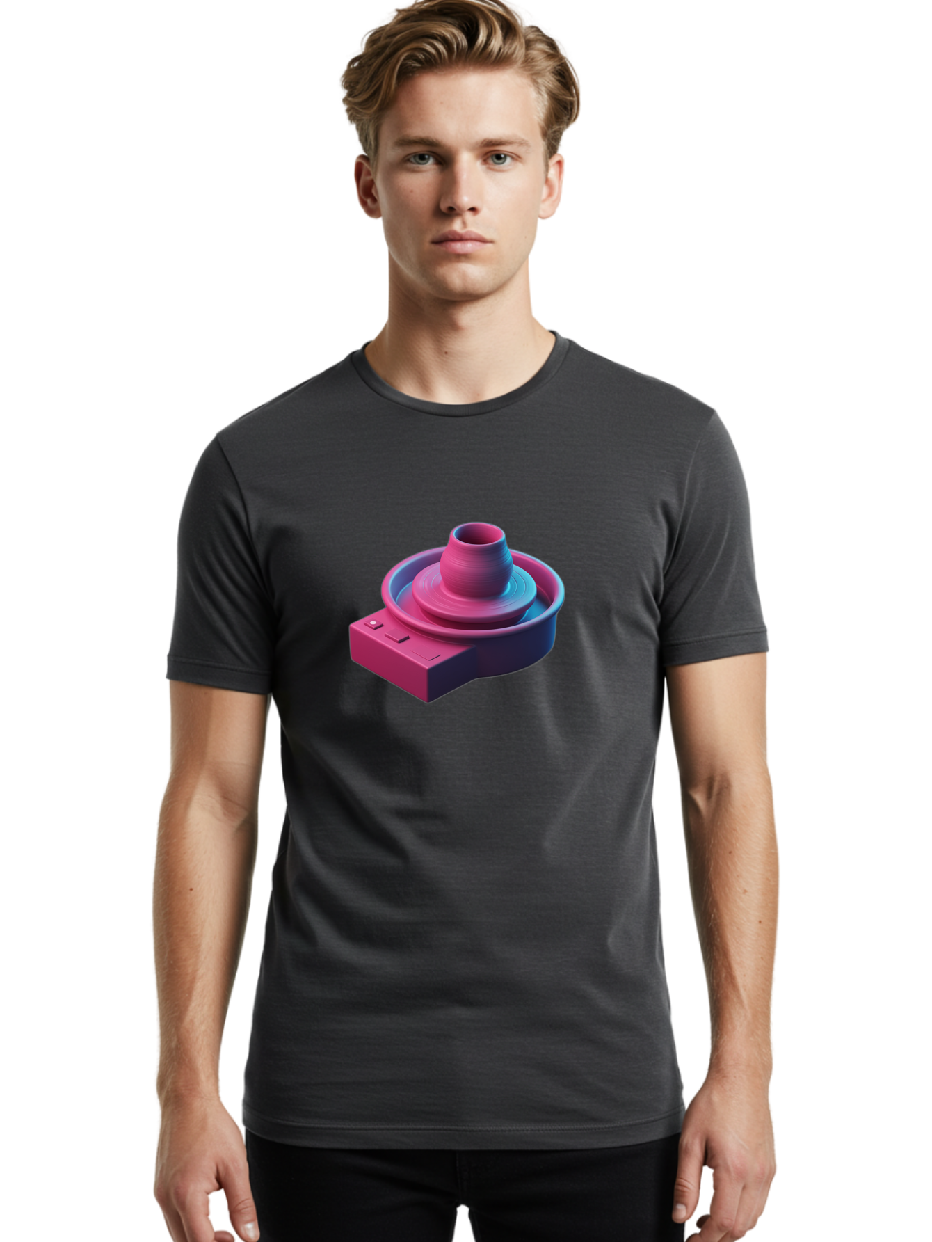 Potter-S-Wheel-6 Men'S Graphic Tee, 100% Cotton, Comfortable Casual Summer Wear, Machine Washable, Potter'S Wheel, Clay Pot, Ceramic Art, Pottery Making, Creative Process, Handmade Crafts, 3D Rendering, Artistic Expression, Studio Equipment Bab237