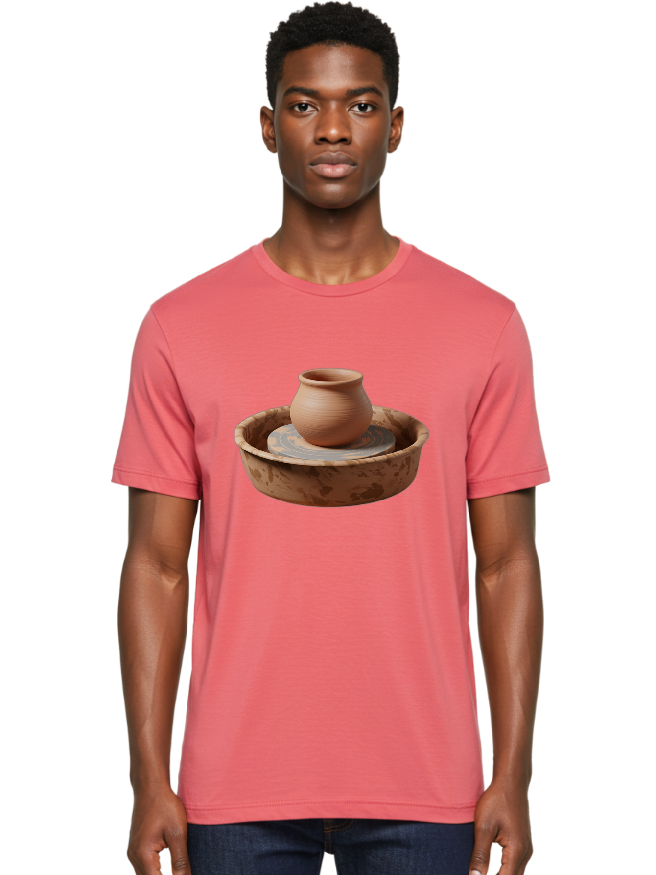 Potter-S-Wheel-With-Clay-Pot Men'S Graphic Tee, 100% Cotton, Comfortable Casual Summer Wear, Machine Washable, Pottery Wheel, Clay Pot, Ceramic Art, Handmade Crafts, Pottery Making, Clay Vessel, Terracotta, Artisan Work, Creative Process, Bab239