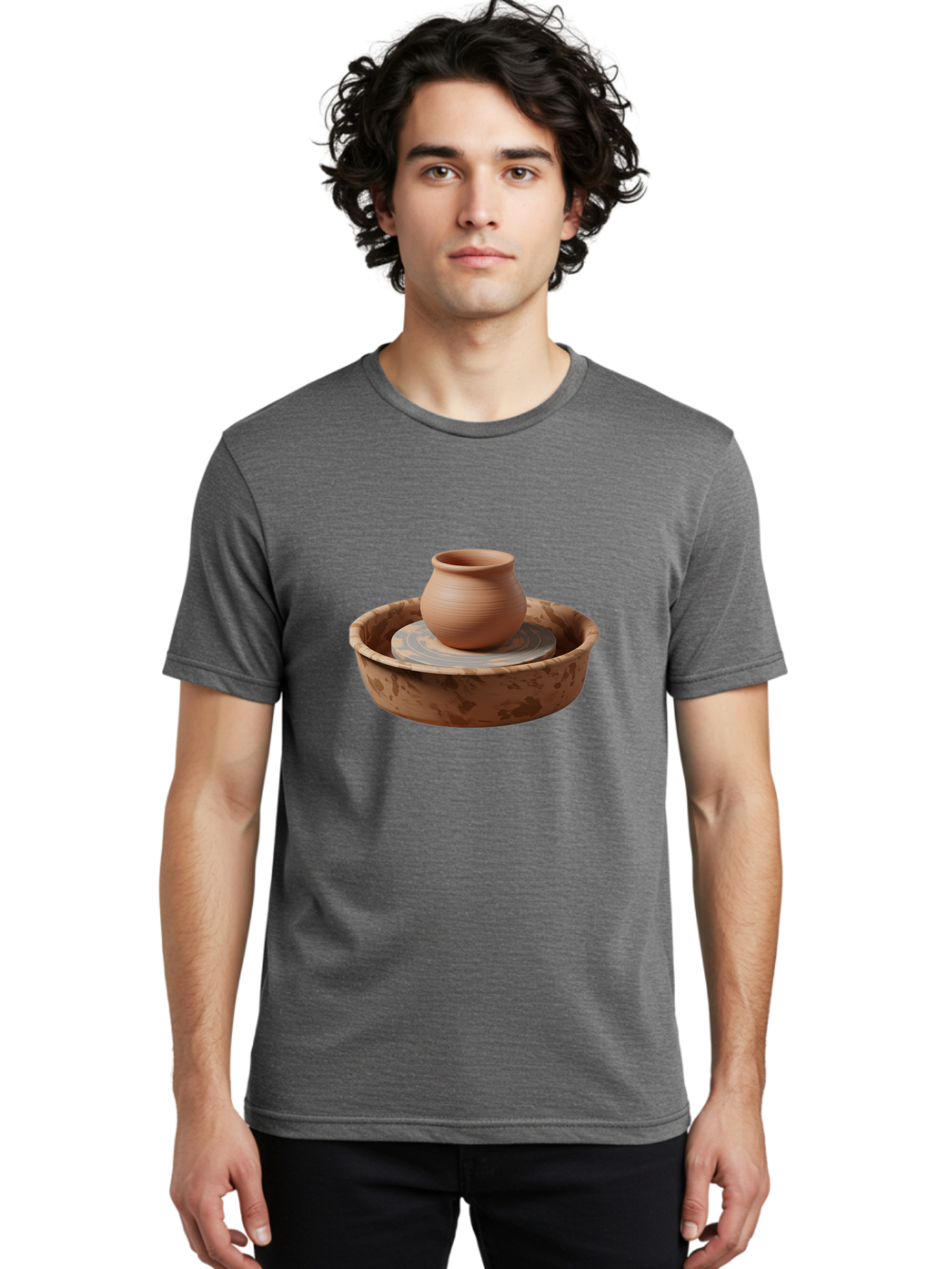 Potter-S-Wheel-With-Clay-Pot Men'S Graphic Tee, 100% Cotton, Comfortable Casual Summer Wear, Machine Washable, Pottery Wheel, Clay Pot, Ceramic Art, Handmade Crafts, Pottery Making, Clay Vessel, Terracotta, Artisan Work, Creative Process, Bab239