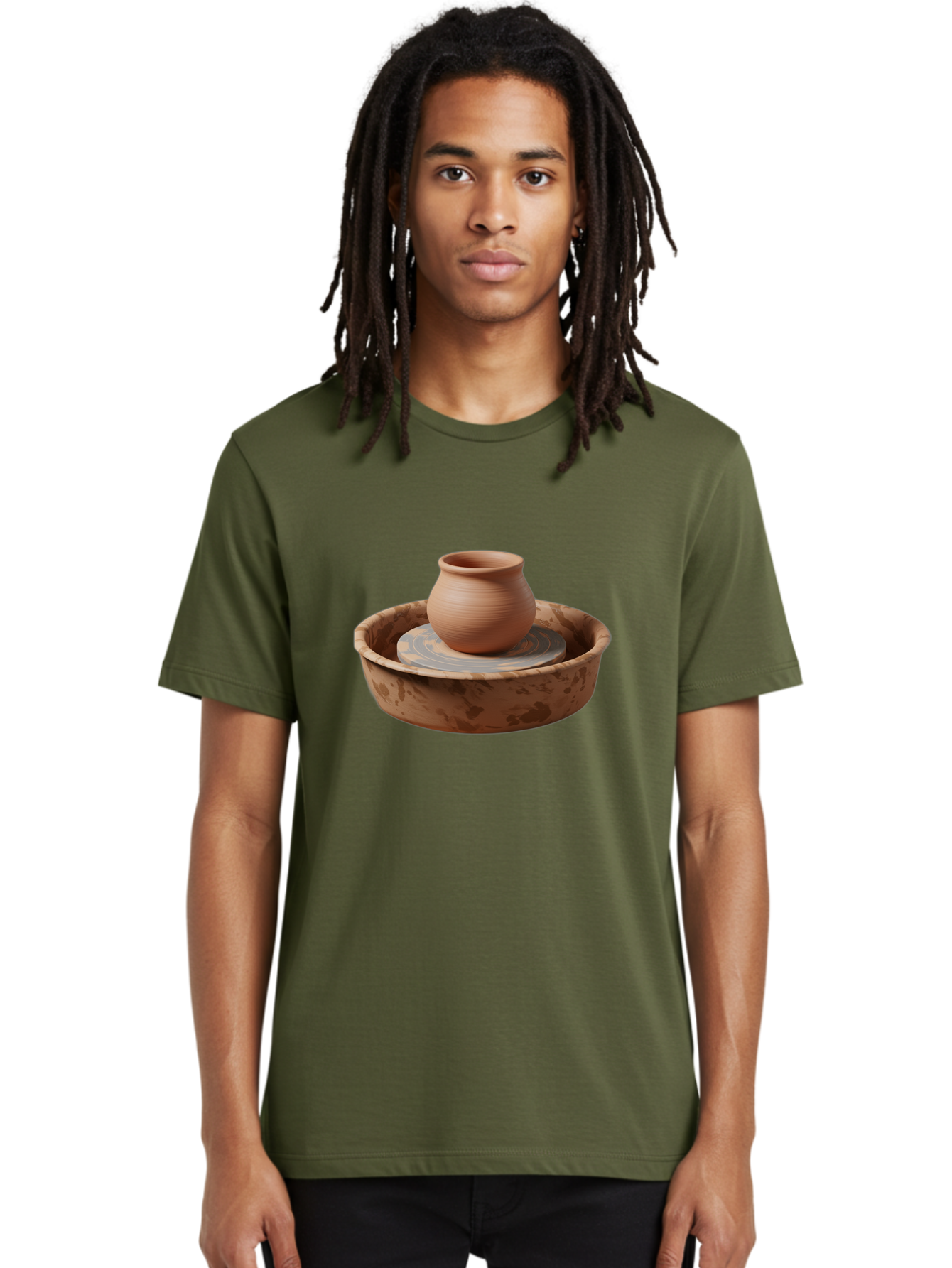 Potter-S-Wheel-With-Clay-Pot Men'S Graphic Tee, 100% Cotton, Comfortable Casual Summer Wear, Machine Washable, Pottery Wheel, Clay Pot, Ceramic Art, Handmade Crafts, Pottery Making, Clay Vessel, Terracotta, Artisan Work, Creative Process, Bab239