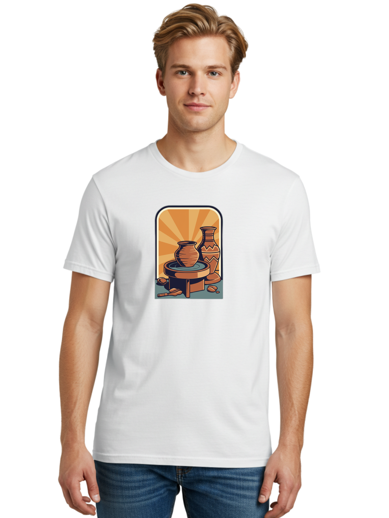 Potter-S-Wheel Men'S Graphic Tee, 100% Cotton, Comfortable Casual Summer Wear, Machine Washable, Pottery, Clay Pots, Ceramics, Creative Art, Potter'S Wheel, Artistic Expression, Craftsmanship, Handmade, Pottery Making, Clay Modeling Bab240
