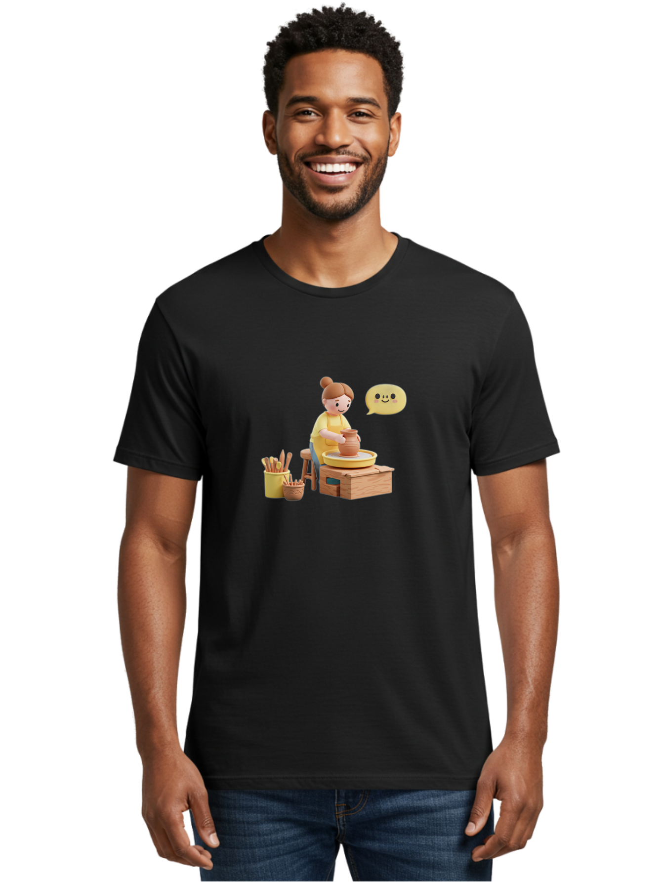 Potter Men'S Graphic Tee, 100% Cotton, Comfortable Casual Summer Wear, Machine Washable, Pottery Making, Ceramic Art, Potter'S Wheel, Creative Process, Pottery Tools, Craftsmanship, Clay Modeling, Happy Face, Creative Expression Bab241