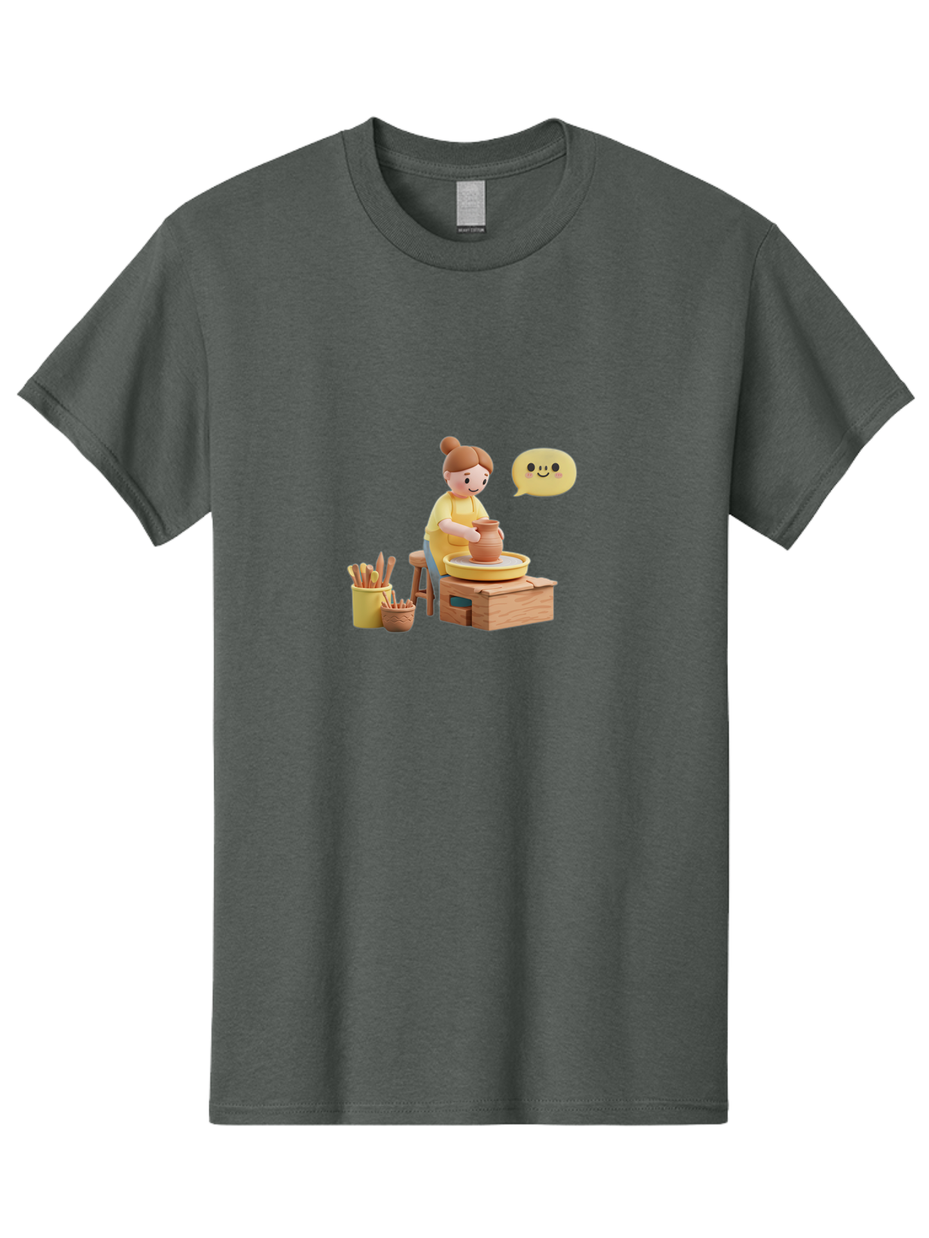Potter Men'S Graphic Tee, 100% Cotton, Comfortable Casual Summer Wear, Machine Washable, Pottery Making, Ceramic Art, Potter'S Wheel, Creative Process, Pottery Tools, Craftsmanship, Clay Modeling, Happy Face, Creative Expression Bab241