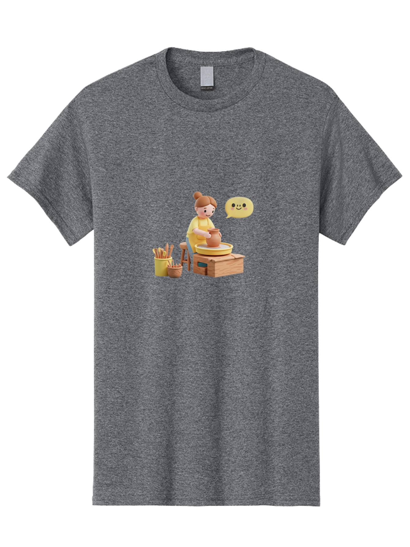 Potter Men'S Graphic Tee, 100% Cotton, Comfortable Casual Summer Wear, Machine Washable, Pottery Making, Ceramic Art, Potter'S Wheel, Creative Process, Pottery Tools, Craftsmanship, Clay Modeling, Happy Face, Creative Expression Bab241