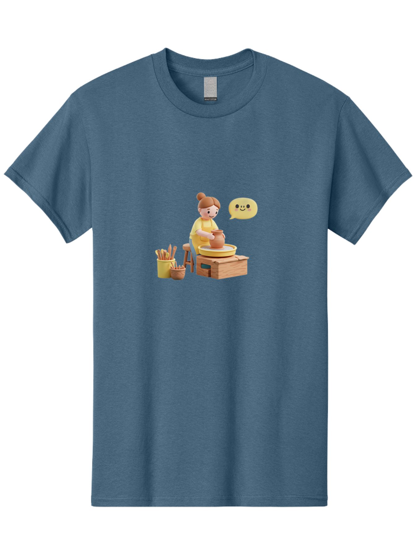 Potter Men'S Graphic Tee, 100% Cotton, Comfortable Casual Summer Wear, Machine Washable, Pottery Making, Ceramic Art, Potter'S Wheel, Creative Process, Pottery Tools, Craftsmanship, Clay Modeling, Happy Face, Creative Expression Bab241
