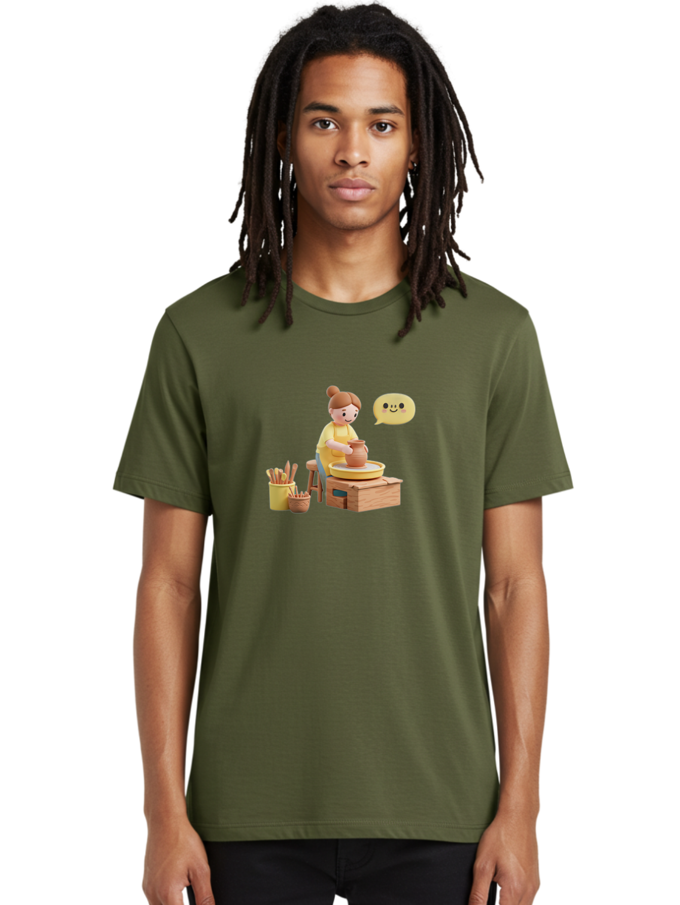 Potter Men'S Graphic Tee, 100% Cotton, Comfortable Casual Summer Wear, Machine Washable, Pottery Making, Ceramic Art, Potter'S Wheel, Creative Process, Pottery Tools, Craftsmanship, Clay Modeling, Happy Face, Creative Expression Bab241