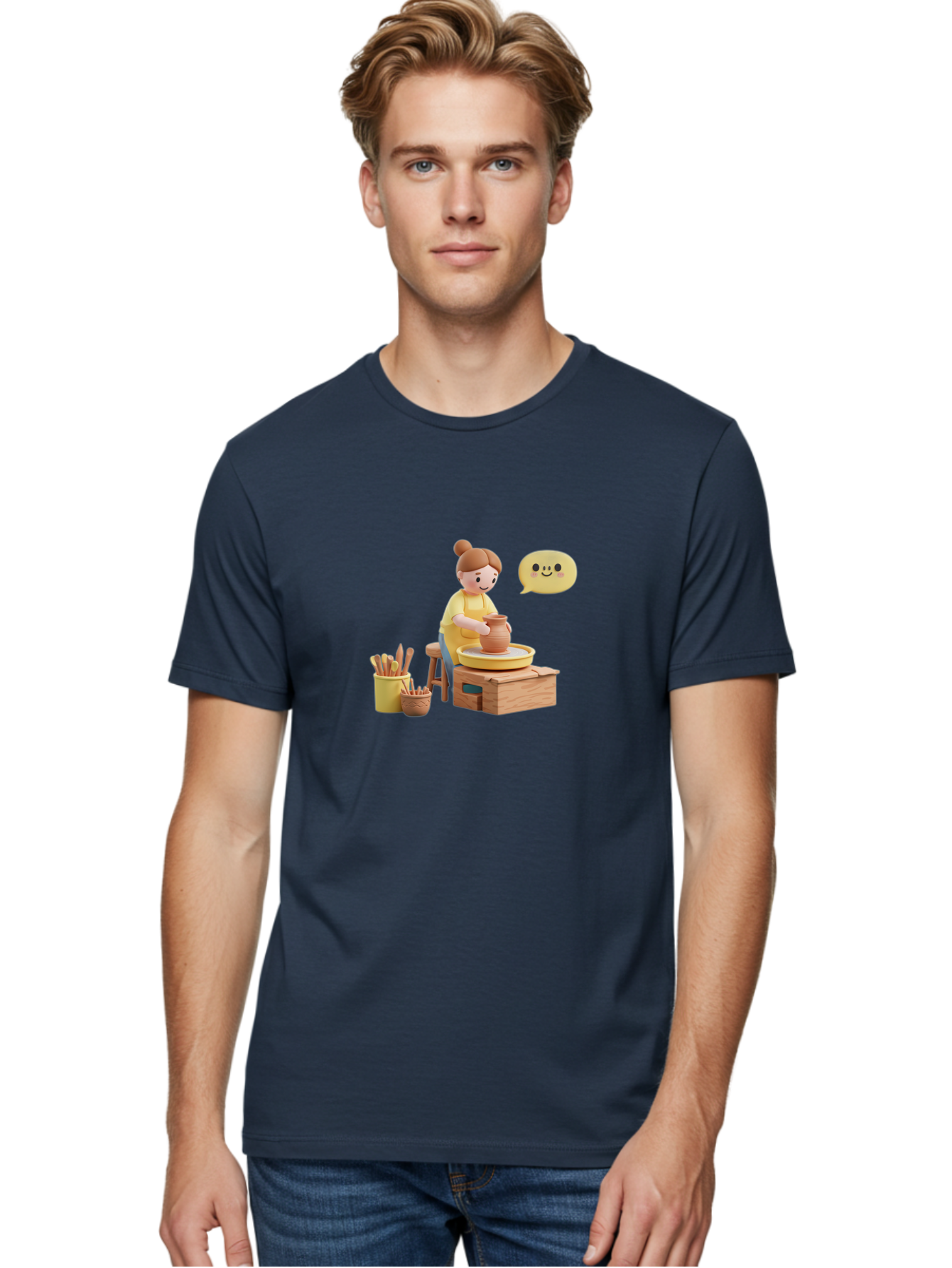 Potter Men'S Graphic Tee, 100% Cotton, Comfortable Casual Summer Wear, Machine Washable, Pottery Making, Ceramic Art, Potter'S Wheel, Creative Process, Pottery Tools, Craftsmanship, Clay Modeling, Happy Face, Creative Expression Bab241