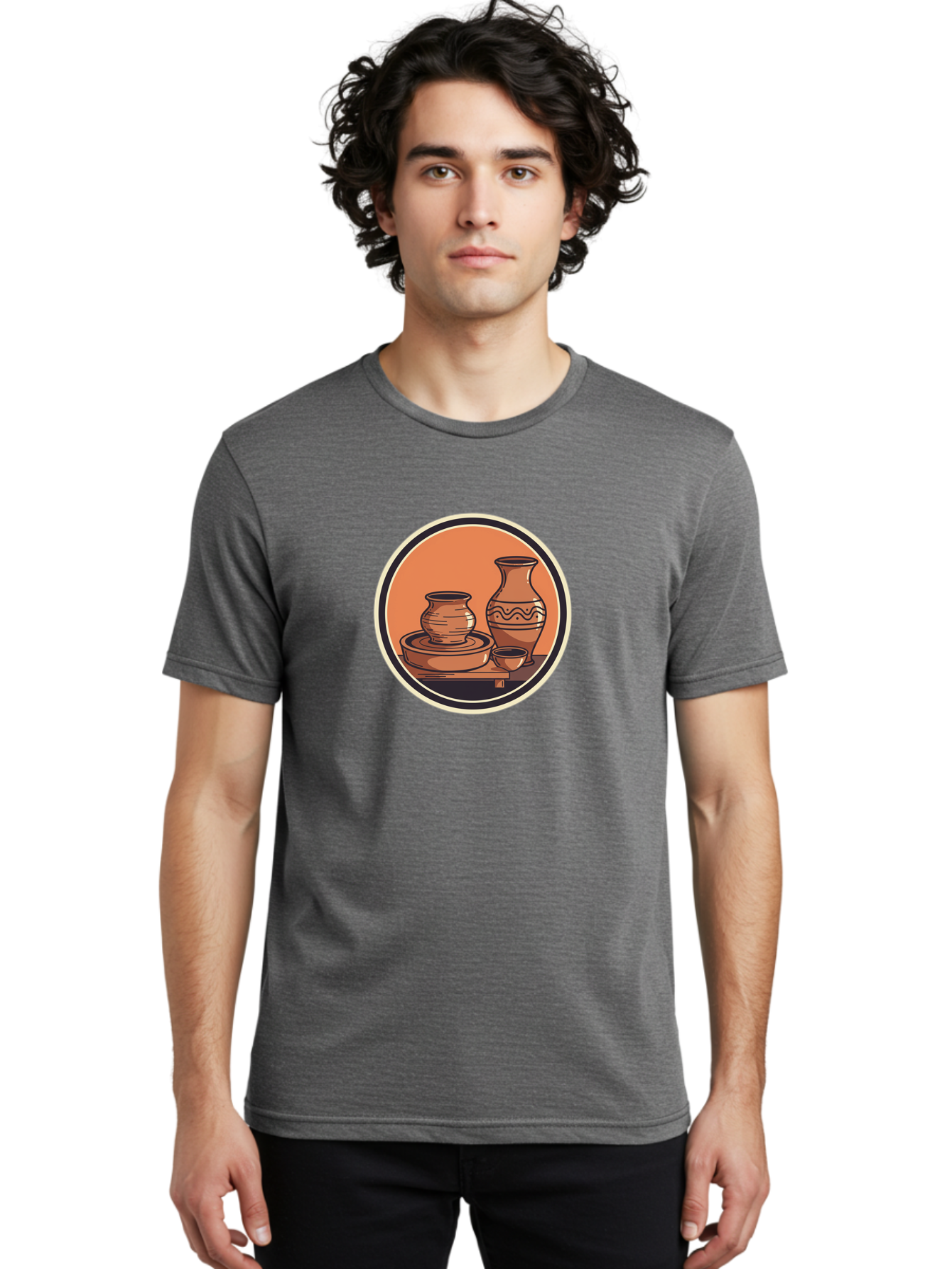 Pottery-2 Men'S Graphic Tee, 100% Cotton, Comfortable Casual Summer Wear, Machine Washable, Handmade Pottery, Clay Vessels, Ceramic Art, Terracotta Pots, Decorative Vase, Pottery Wheel, Traditional Crafts, Earthy Tones Bab243