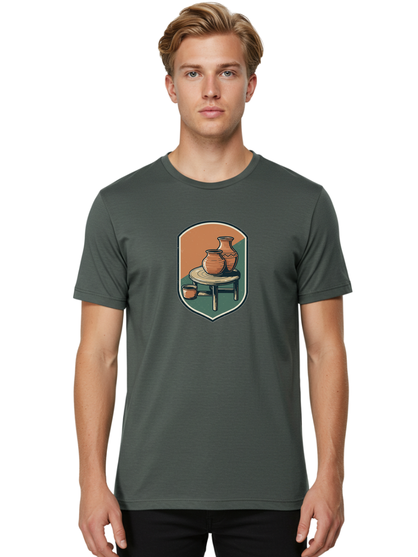 Pottery-On-Table Men'S Graphic Tee, 100% Cotton, Comfortable Casual Summer Wear, Machine Washable, Clay Pots, Earthy Tones, Ceramic Vases, Table Setting, Rustic Charm, Vintage Decor, Pottery, Traditional Craftsmanship, Handmade Ceramics Bab244