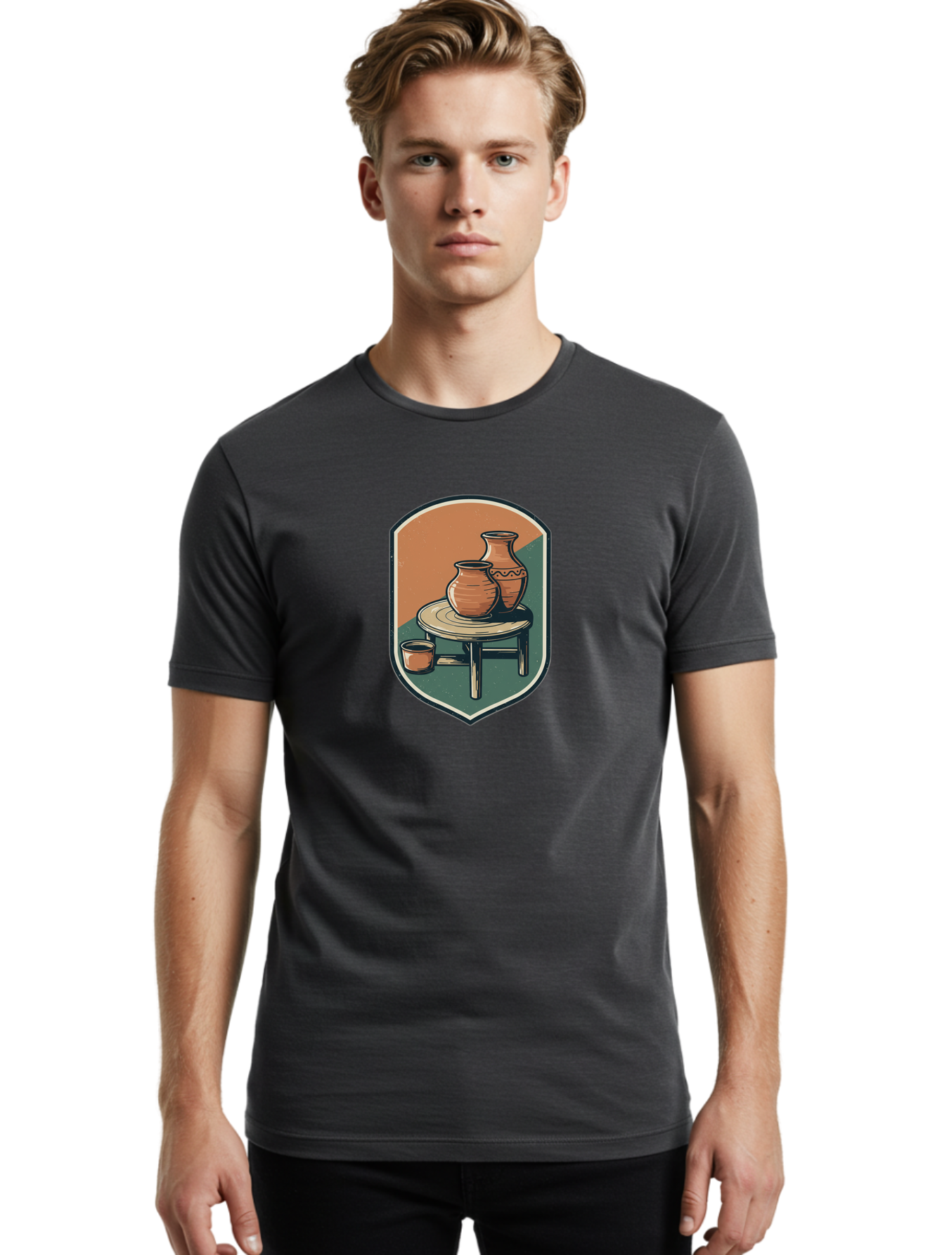Pottery-On-Table Men'S Graphic Tee, 100% Cotton, Comfortable Casual Summer Wear, Machine Washable, Clay Pots, Earthy Tones, Ceramic Vases, Table Setting, Rustic Charm, Vintage Decor, Pottery, Traditional Craftsmanship, Handmade Ceramics Bab244