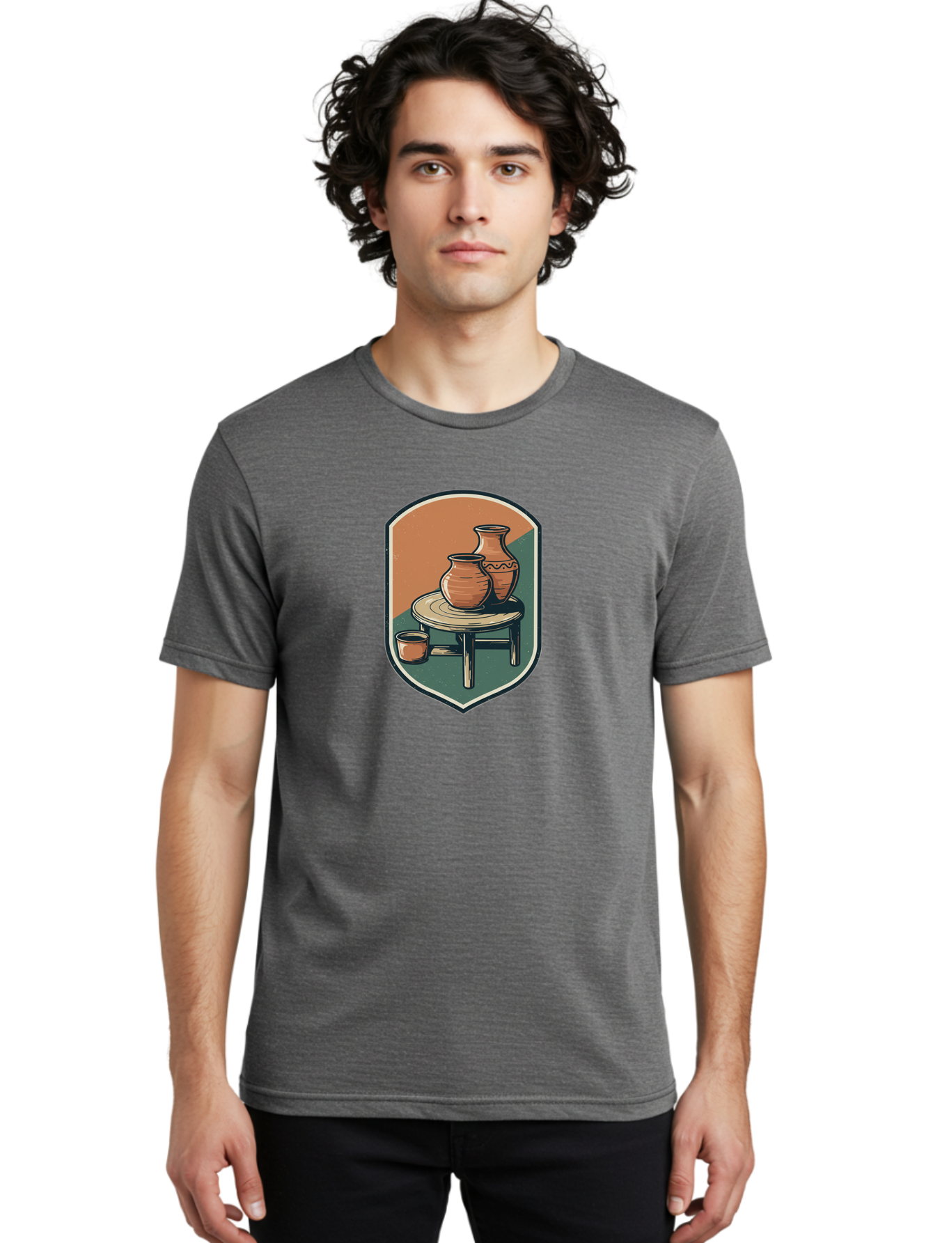 Pottery-On-Table Men'S Graphic Tee, 100% Cotton, Comfortable Casual Summer Wear, Machine Washable, Clay Pots, Earthy Tones, Ceramic Vases, Table Setting, Rustic Charm, Vintage Decor, Pottery, Traditional Craftsmanship, Handmade Ceramics Bab244