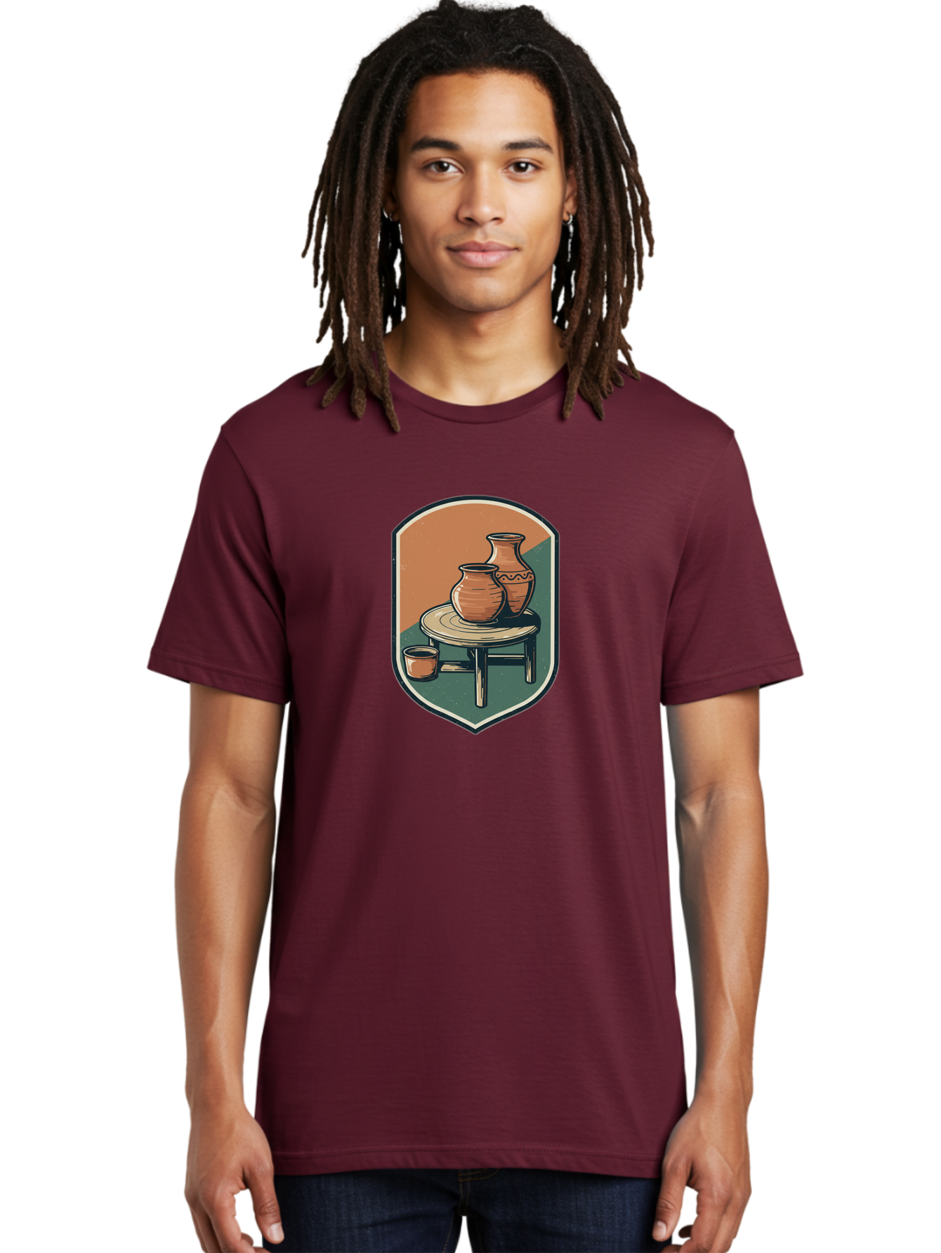 Pottery-On-Table Men'S Graphic Tee, 100% Cotton, Comfortable Casual Summer Wear, Machine Washable, Clay Pots, Earthy Tones, Ceramic Vases, Table Setting, Rustic Charm, Vintage Decor, Pottery, Traditional Craftsmanship, Handmade Ceramics Bab244