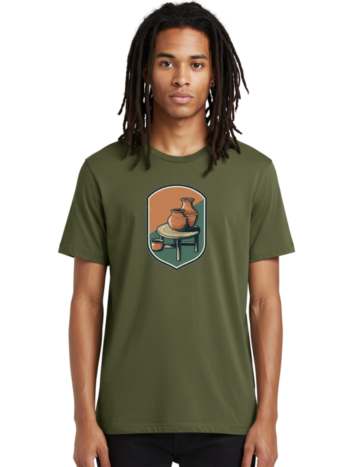 Pottery-On-Table Men'S Graphic Tee, 100% Cotton, Comfortable Casual Summer Wear, Machine Washable, Clay Pots, Earthy Tones, Ceramic Vases, Table Setting, Rustic Charm, Vintage Decor, Pottery, Traditional Craftsmanship, Handmade Ceramics Bab244