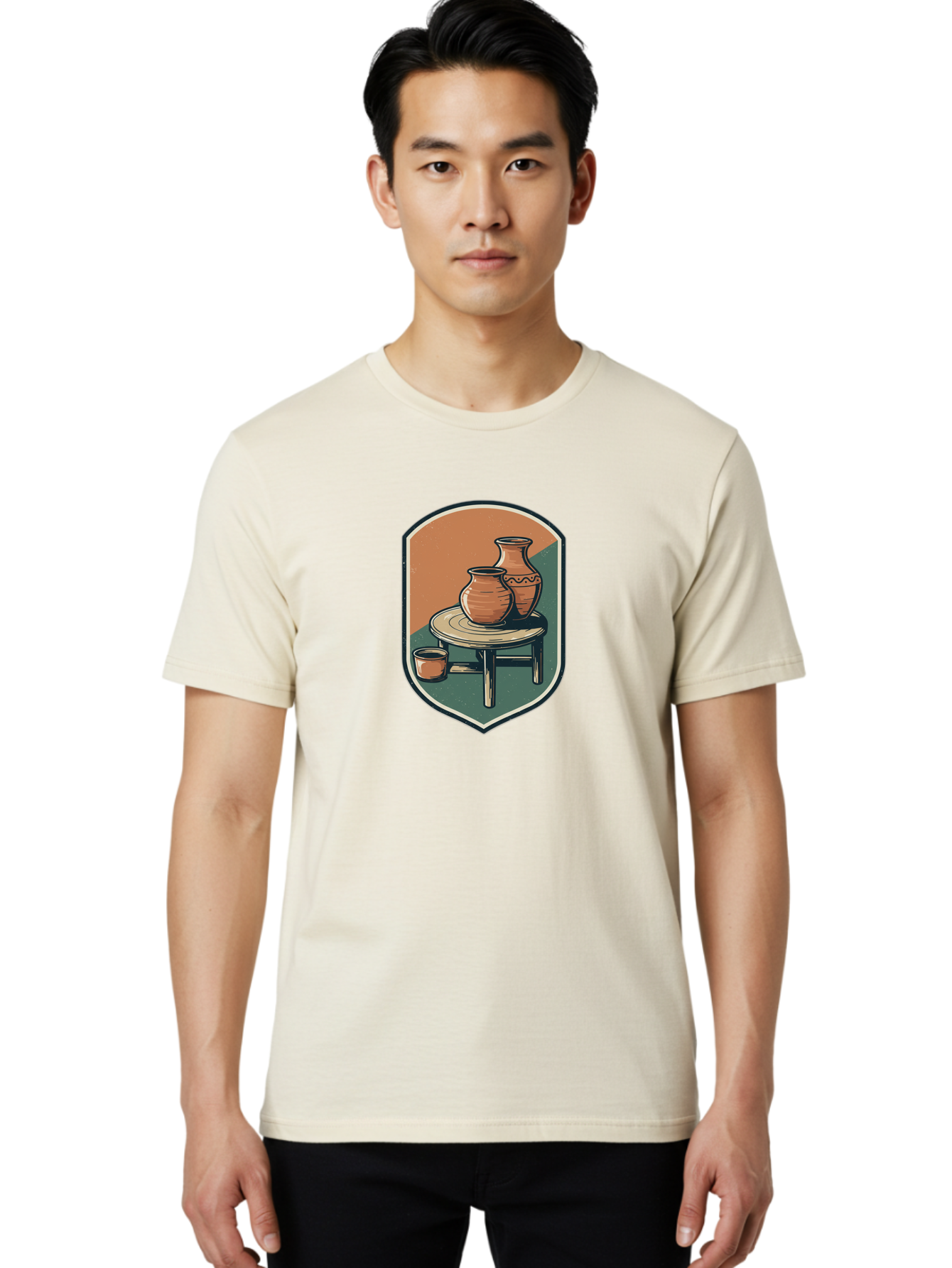 Pottery-On-Table Men'S Graphic Tee, 100% Cotton, Comfortable Casual Summer Wear, Machine Washable, Clay Pots, Earthy Tones, Ceramic Vases, Table Setting, Rustic Charm, Vintage Decor, Pottery, Traditional Craftsmanship, Handmade Ceramics Bab244