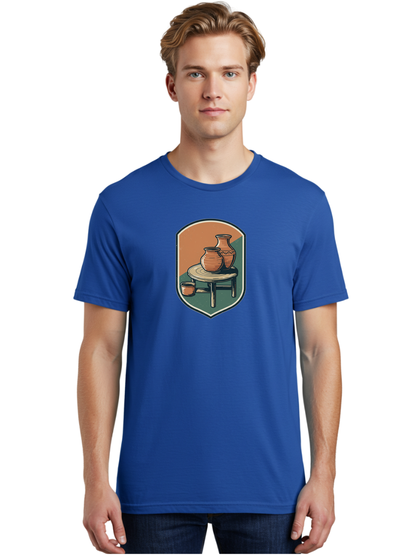 Pottery-On-Table Men'S Graphic Tee, 100% Cotton, Comfortable Casual Summer Wear, Machine Washable, Clay Pots, Earthy Tones, Ceramic Vases, Table Setting, Rustic Charm, Vintage Decor, Pottery, Traditional Craftsmanship, Handmade Ceramics Bab244