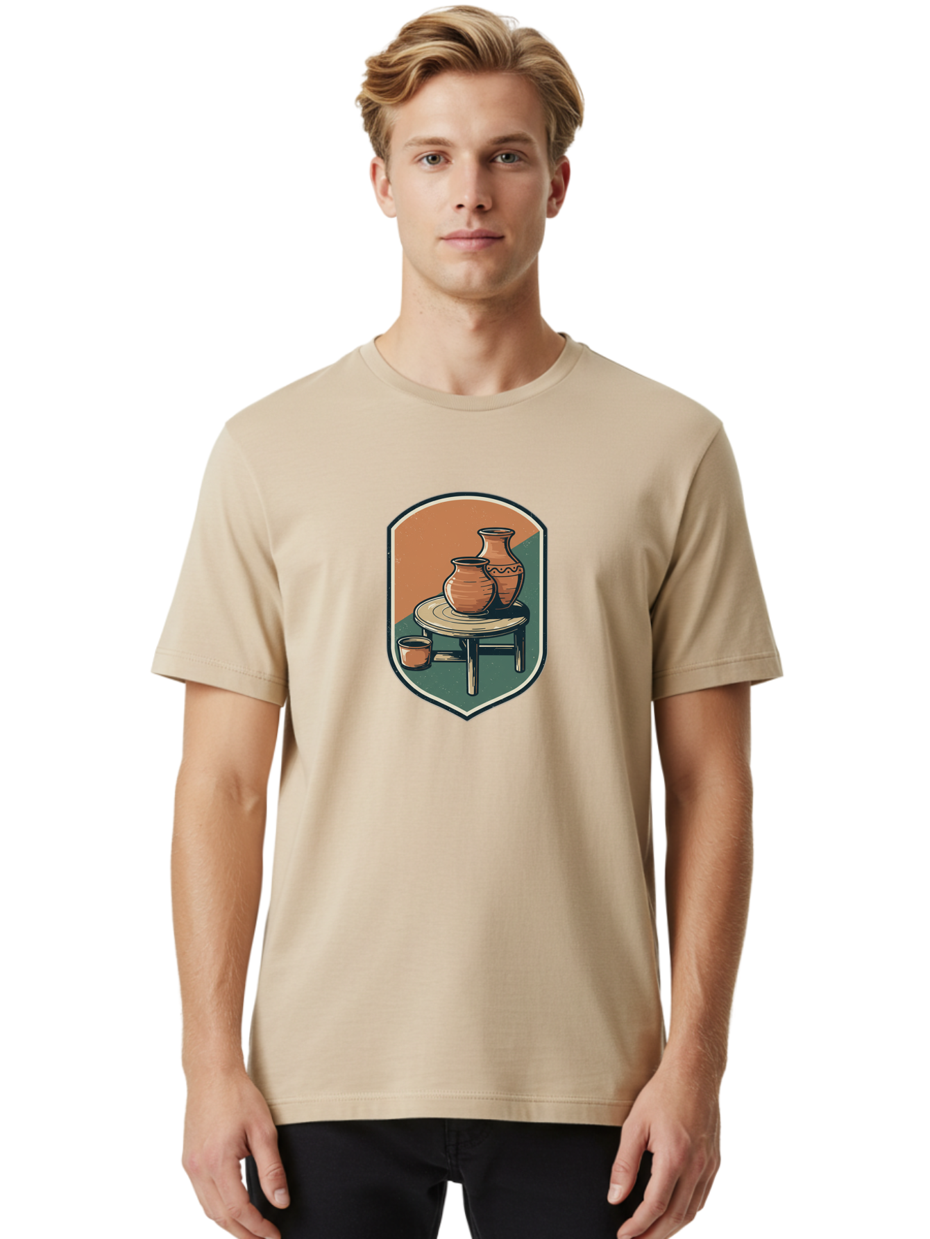 Pottery-On-Table Men'S Graphic Tee, 100% Cotton, Comfortable Casual Summer Wear, Machine Washable, Clay Pots, Earthy Tones, Ceramic Vases, Table Setting, Rustic Charm, Vintage Decor, Pottery, Traditional Craftsmanship, Handmade Ceramics Bab244