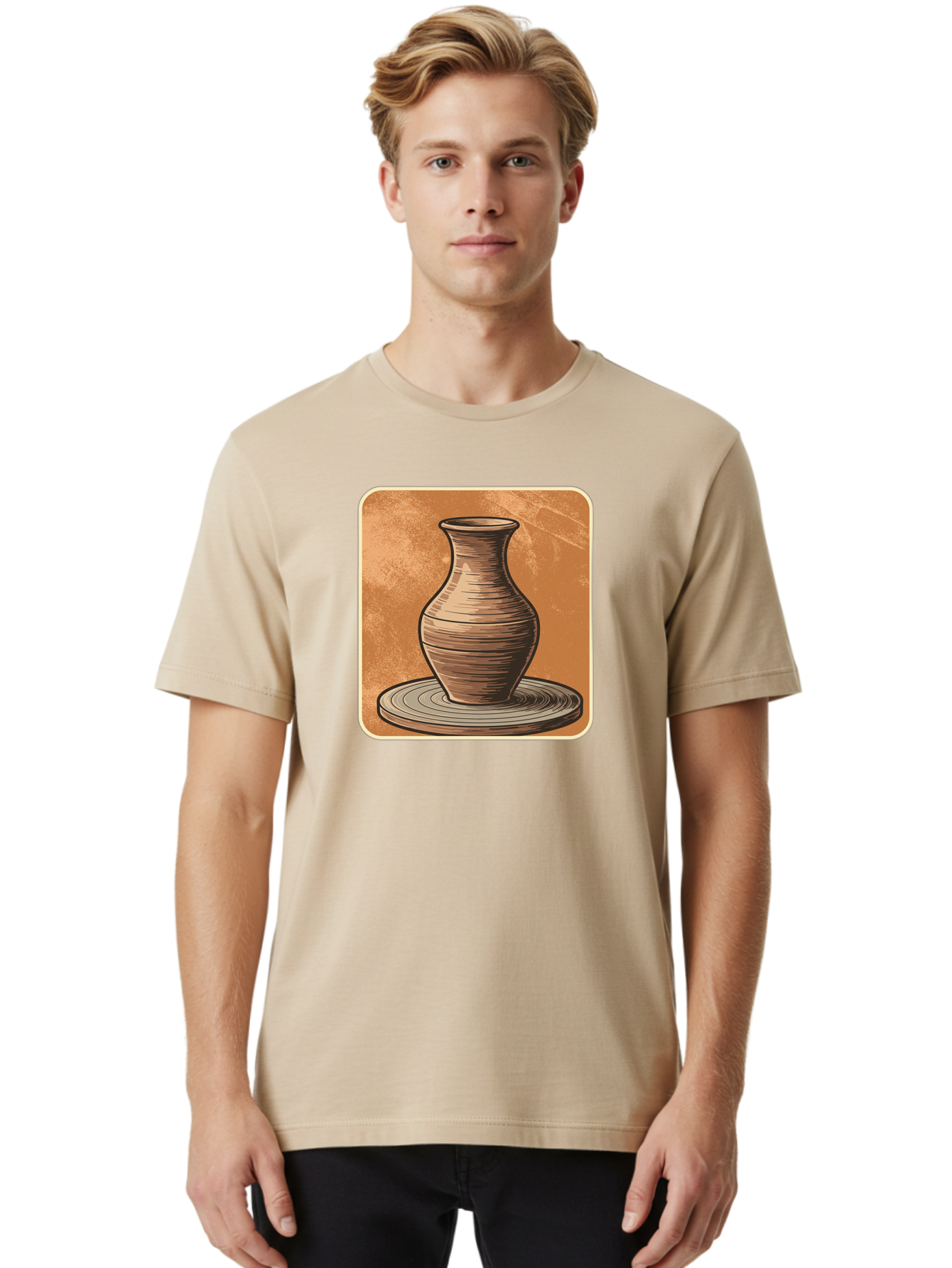 Pottery-Vase Men'S Graphic Tee, 100% Cotton, Comfortable Casual Summer Wear, Machine Washable, Pottery Wheel, Clay Vase, Handmade Ceramics, Artisanal Craftsmanship, Traditional Pottery, Earthenware, Terracotta, Pottery Making, Clay Modeling, Bab246