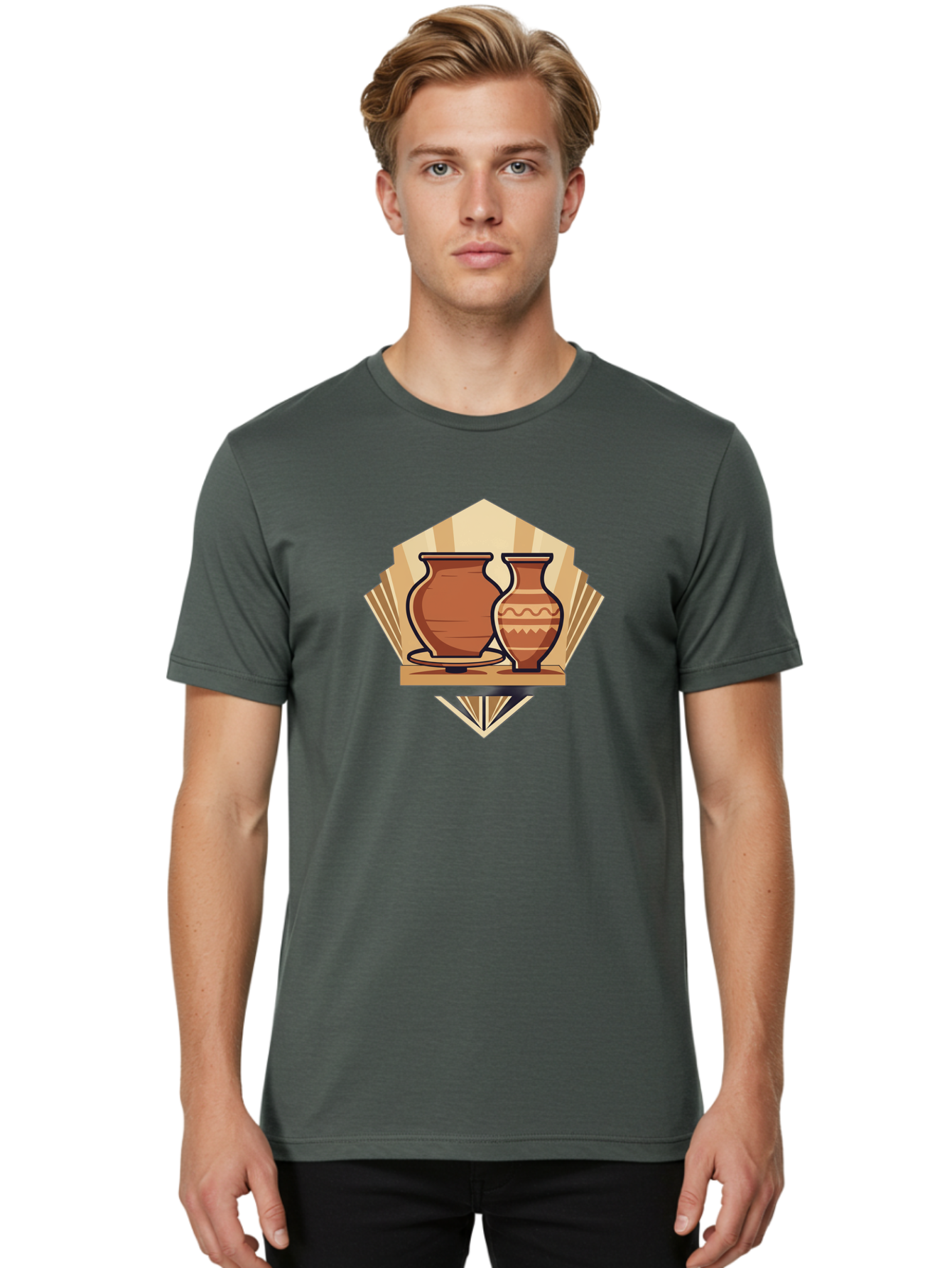 Pottery-Vases-1 Men'S Graphic Tee, 100% Cotton, Comfortable Casual Summer Wear, Machine Washable, Clay Pottery, Terracotta Vases, Decorative Pots, Traditional Ceramics, Handcrafted Art, Earthy Tones, Cultural Heritage, Artisanal Craftsmanship Bab247