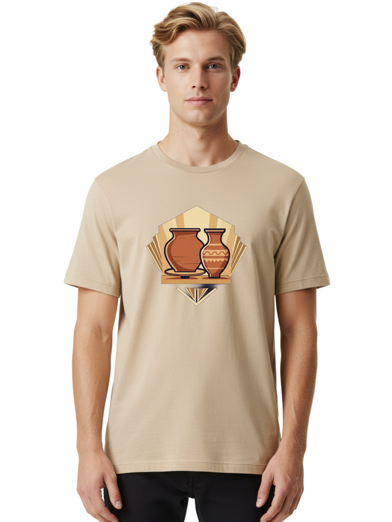 Pottery-Vases-1 Men'S Graphic Tee, 100% Cotton, Comfortable Casual Summer Wear, Machine Washable, Clay Pottery, Terracotta Vases, Decorative Pots, Traditional Ceramics, Handcrafted Art, Earthy Tones, Cultural Heritage, Artisanal Craftsmanship Bab247