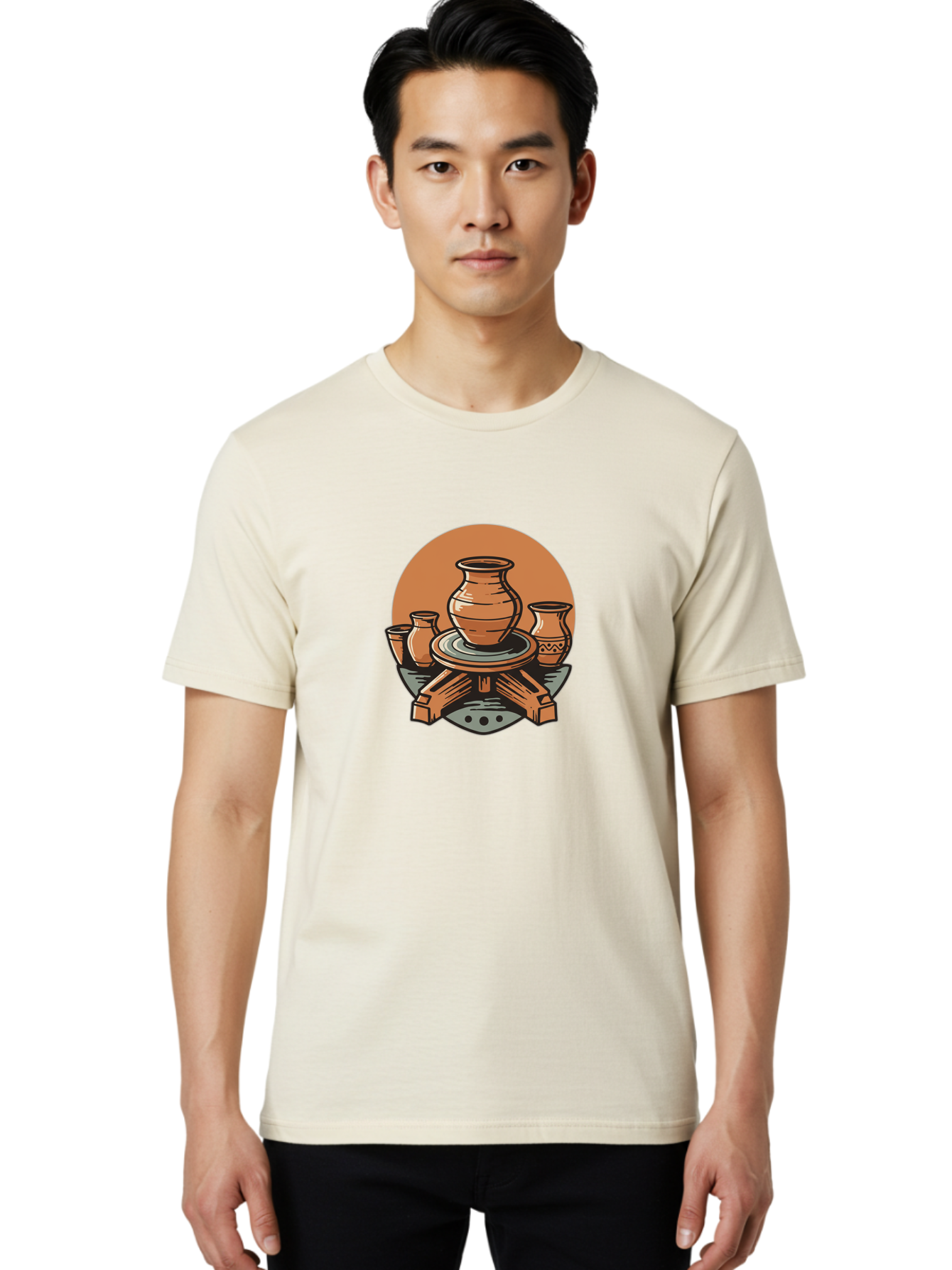 Pottery-Wheel-1 Men'S Graphic Tee, 100% Cotton, Comfortable Casual Summer Wear, Machine Washable, Pottery Wheel, Clay Pot, Ceramic Art, Handmade Crafts, Traditional Pottery, Potter'S Wheel In Action, Clay Modeling, Artisanal Crafts Bab249