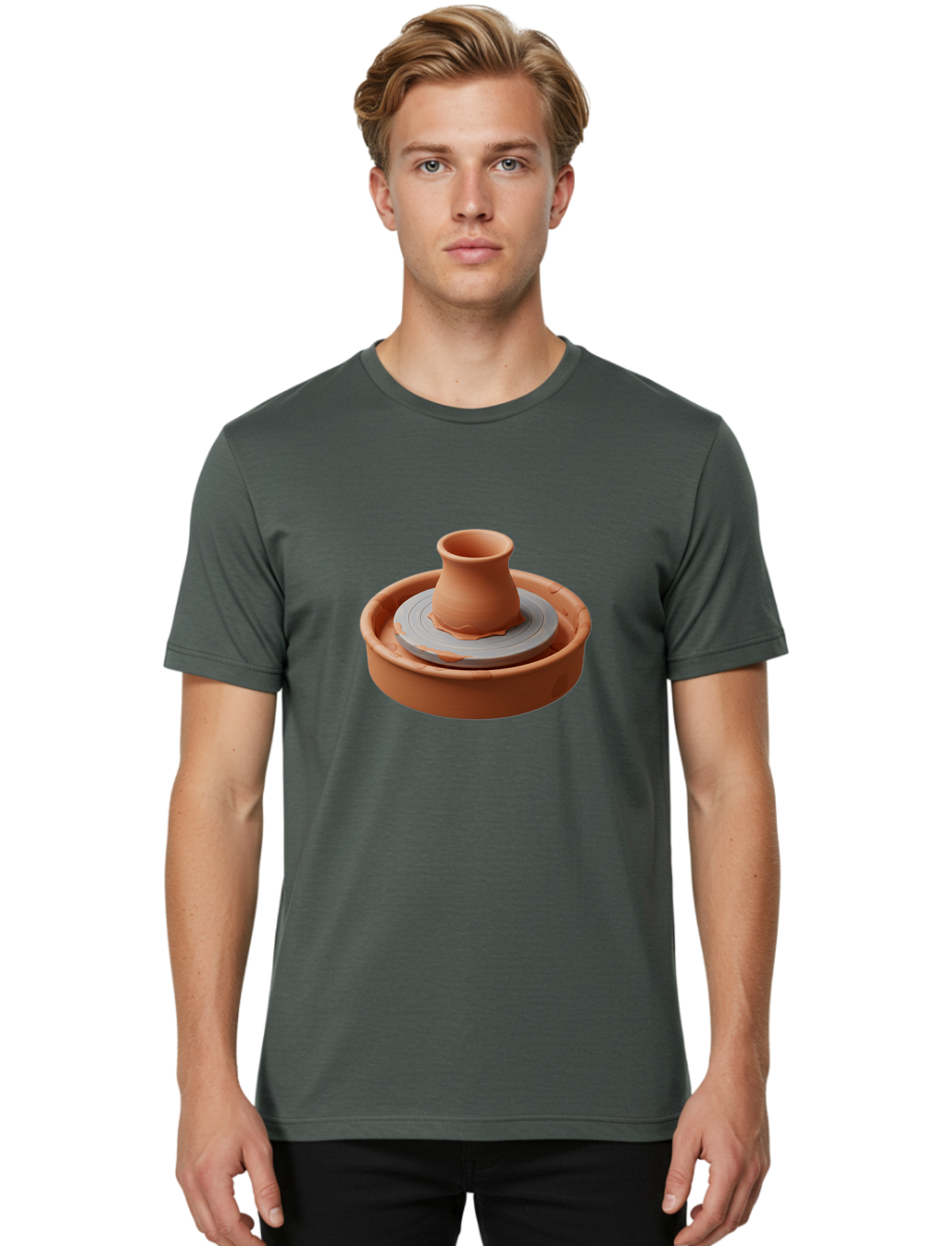 Pottery-Wheel-Clay-Pot Men'S Graphic Tee, 100% Cotton, Comfortable Casual Summer Wear, Machine Washable, Pottery Wheel, Clay Pot, Ceramics, Handmade, Craftsmanship, Creative Process, Clay Modeling, Artisanal, Pottery Making, Terracotta, Bab253