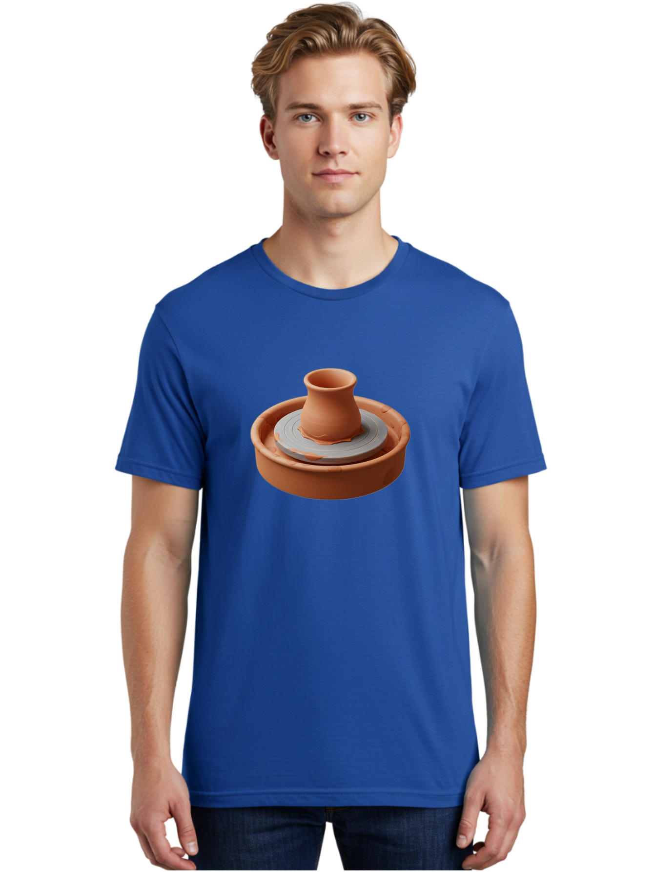 Pottery-Wheel-Clay-Pot Men'S Graphic Tee, 100% Cotton, Comfortable Casual Summer Wear, Machine Washable, Pottery Wheel, Clay Pot, Ceramics, Handmade, Craftsmanship, Creative Process, Clay Modeling, Artisanal, Pottery Making, Terracotta, Bab253