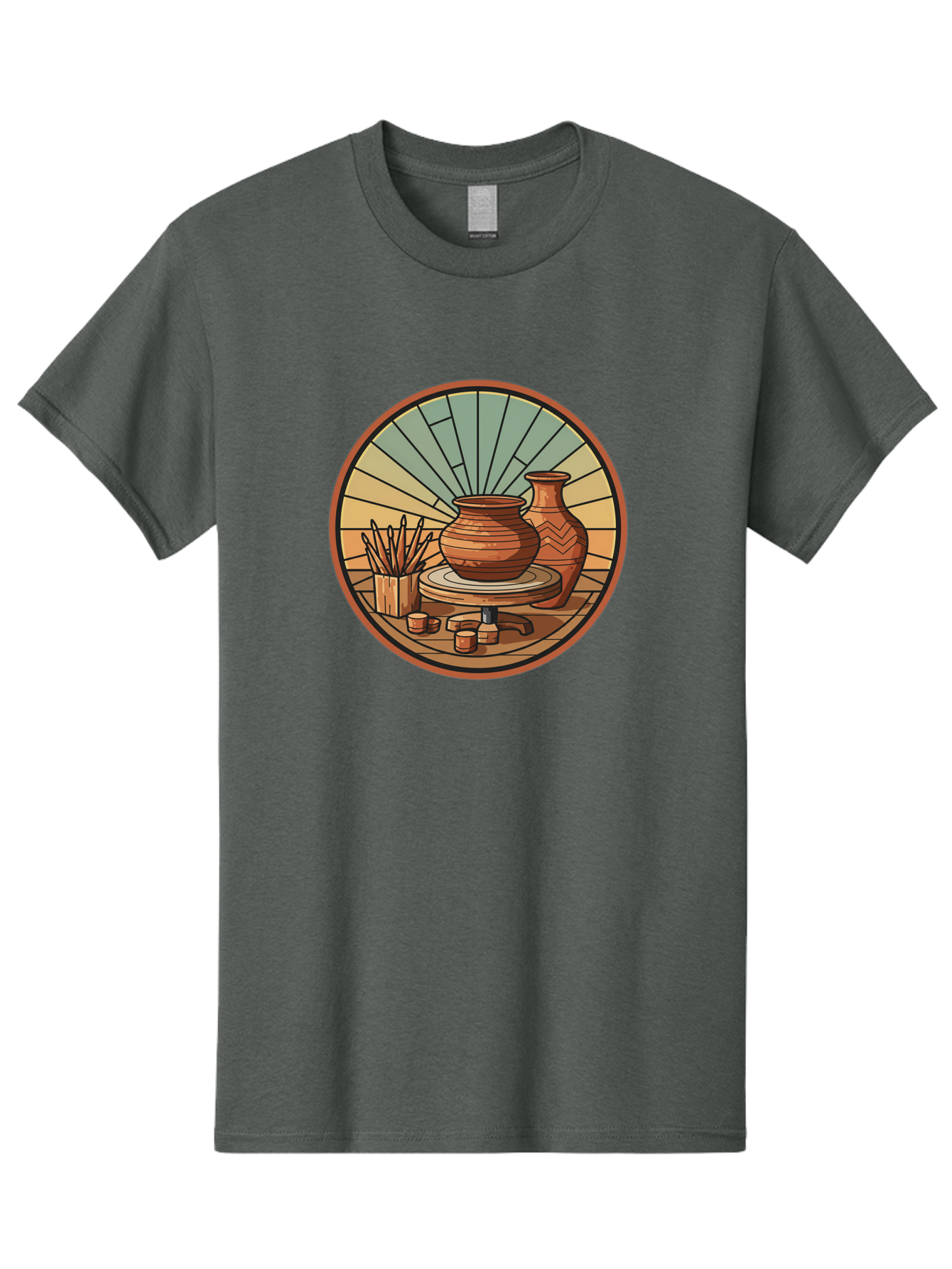 Pottery-Wheel-Illustration Men'S Graphic Tee, 100% Cotton, Comfortable Casual Summer Wear, Machine Washable, Clay Pot On Pottery Wheel, Ceramic Art, Handmade Pottery, Pottery Tools, Clay Vase, Decorative Ceramics, Artisanal Craftsmanship, Bab254