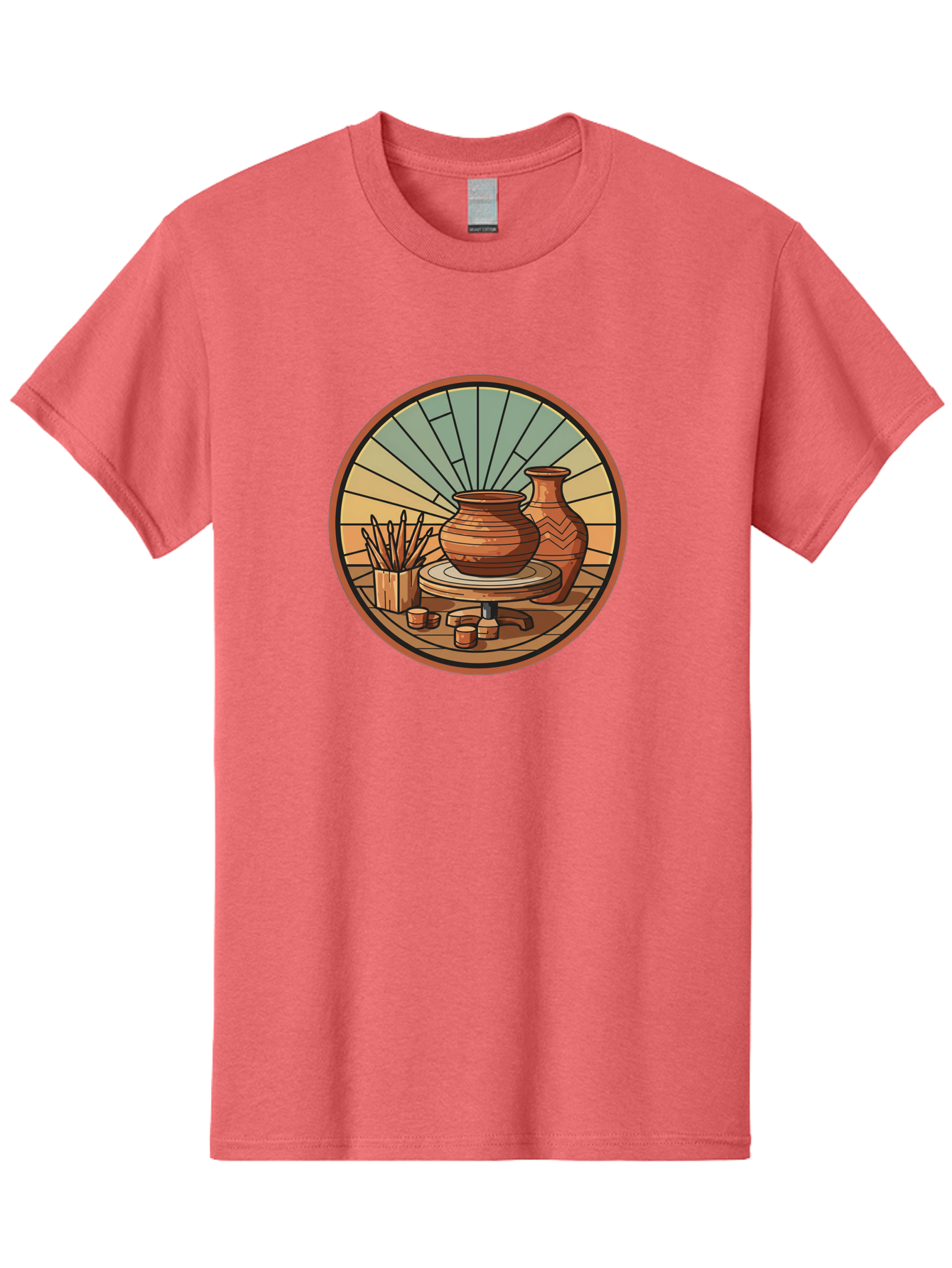 Pottery-Wheel-Illustration Men'S Graphic Tee, 100% Cotton, Comfortable Casual Summer Wear, Machine Washable, Clay Pot On Pottery Wheel, Ceramic Art, Handmade Pottery, Pottery Tools, Clay Vase, Decorative Ceramics, Artisanal Craftsmanship, Bab254