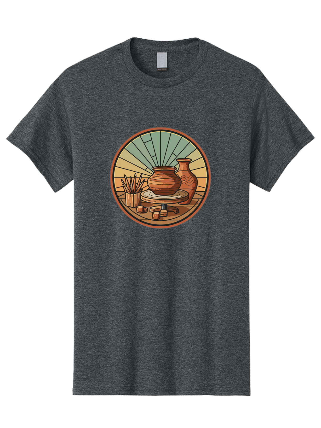 Pottery-Wheel-Illustration Men'S Graphic Tee, 100% Cotton, Comfortable Casual Summer Wear, Machine Washable, Clay Pot On Pottery Wheel, Ceramic Art, Handmade Pottery, Pottery Tools, Clay Vase, Decorative Ceramics, Artisanal Craftsmanship, Bab254