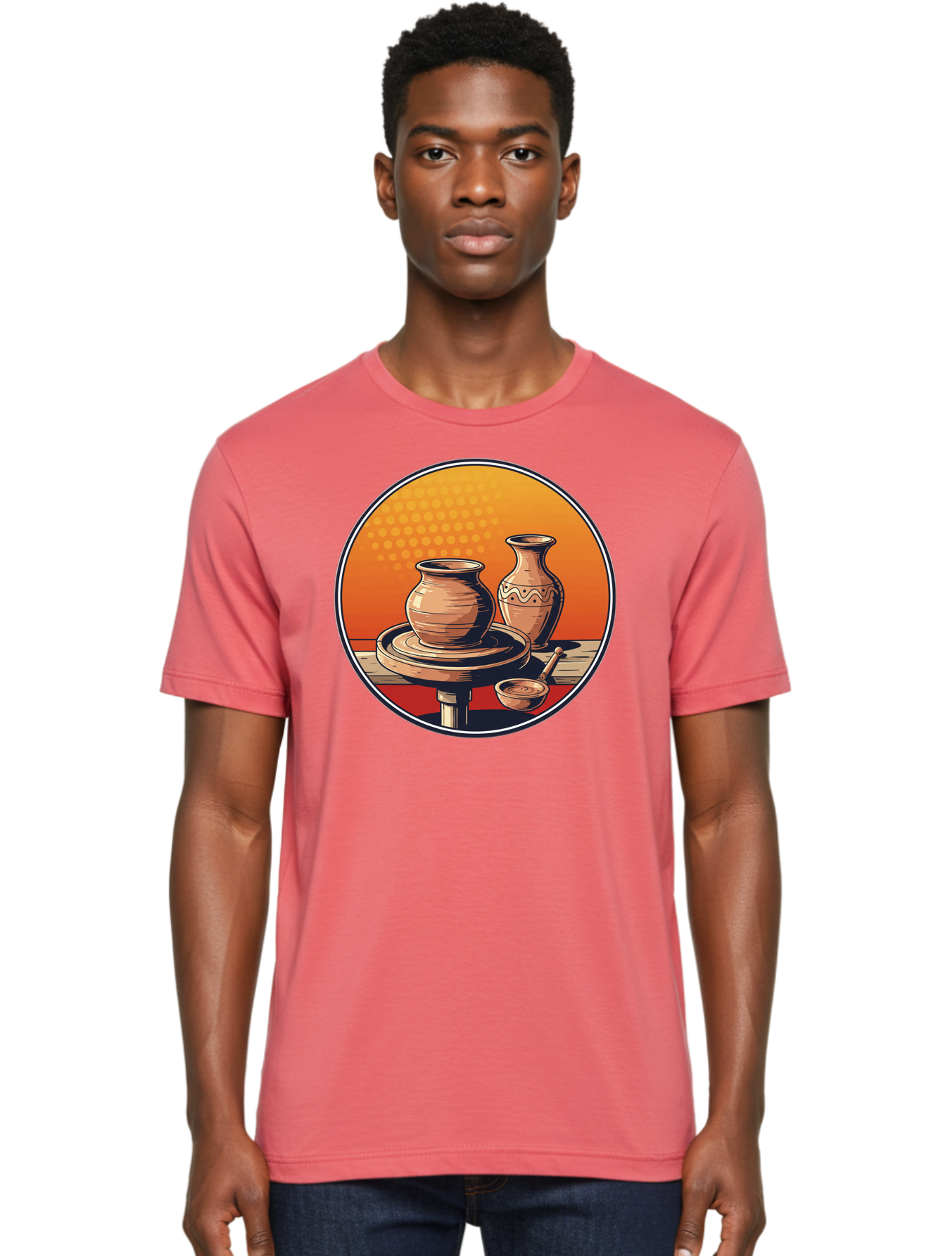 Pottery-Wheel Men'S Graphic Tee, 100% Cotton, Comfortable Casual Summer Wear, Machine Washable, Pottery Wheel, Clay Pot, Handmade Ceramics, Pottery Tools, Creative Process, Ceramic Art, Traditional Craftsmanship, Artisanal Pottery Bab255
