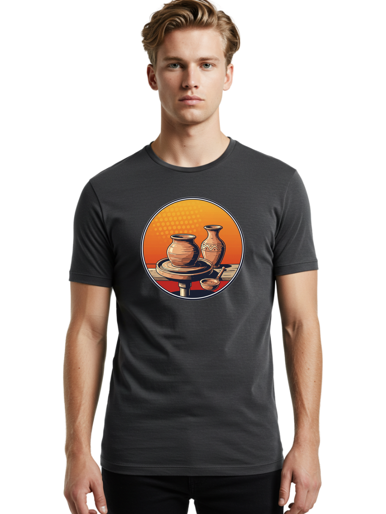 Pottery-Wheel Men'S Graphic Tee, 100% Cotton, Comfortable Casual Summer Wear, Machine Washable, Pottery Wheel, Clay Pot, Handmade Ceramics, Pottery Tools, Creative Process, Ceramic Art, Traditional Craftsmanship, Artisanal Pottery Bab255