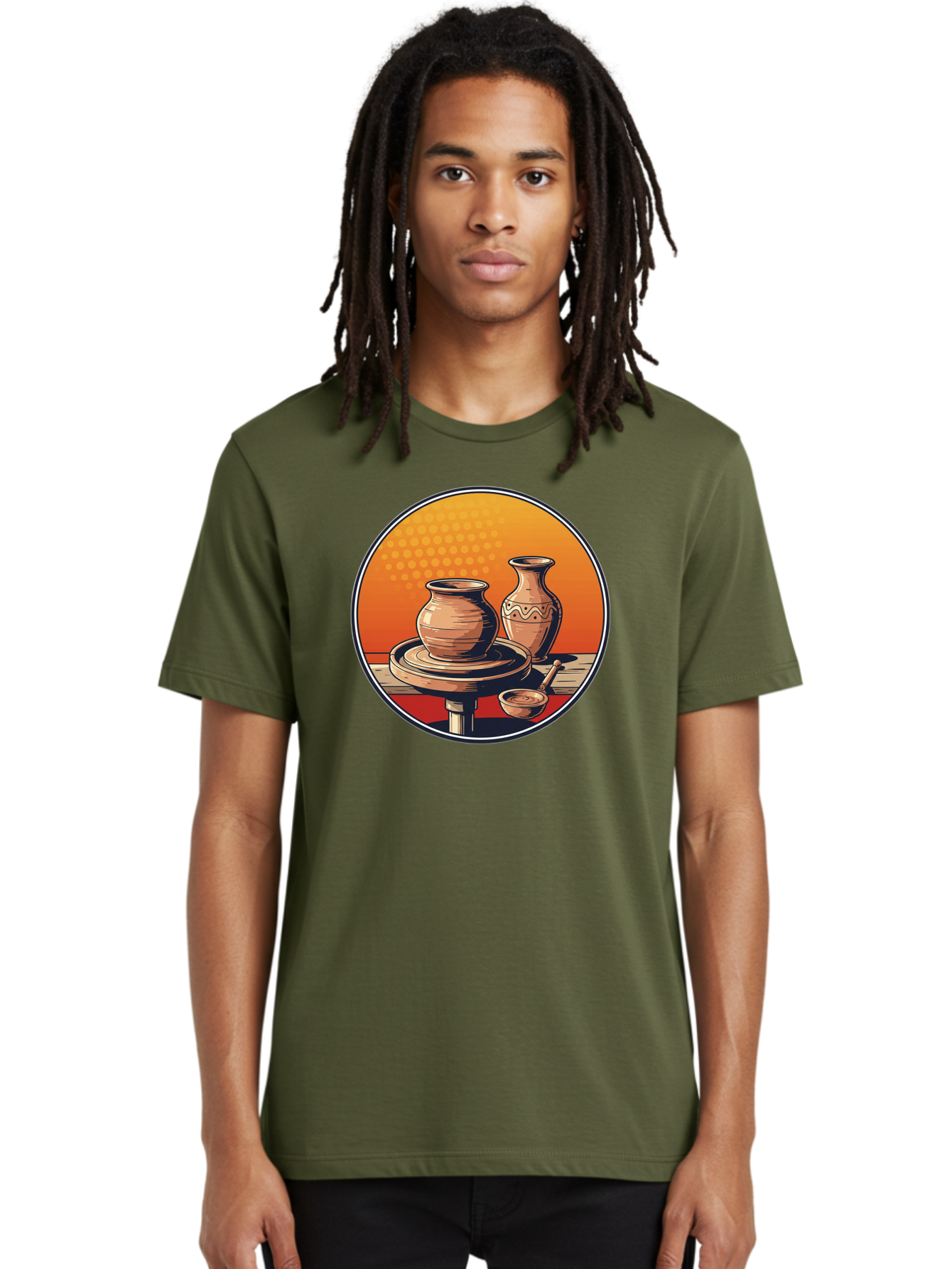 Pottery-Wheel Men'S Graphic Tee, 100% Cotton, Comfortable Casual Summer Wear, Machine Washable, Pottery Wheel, Clay Pot, Handmade Ceramics, Pottery Tools, Creative Process, Ceramic Art, Traditional Craftsmanship, Artisanal Pottery Bab255