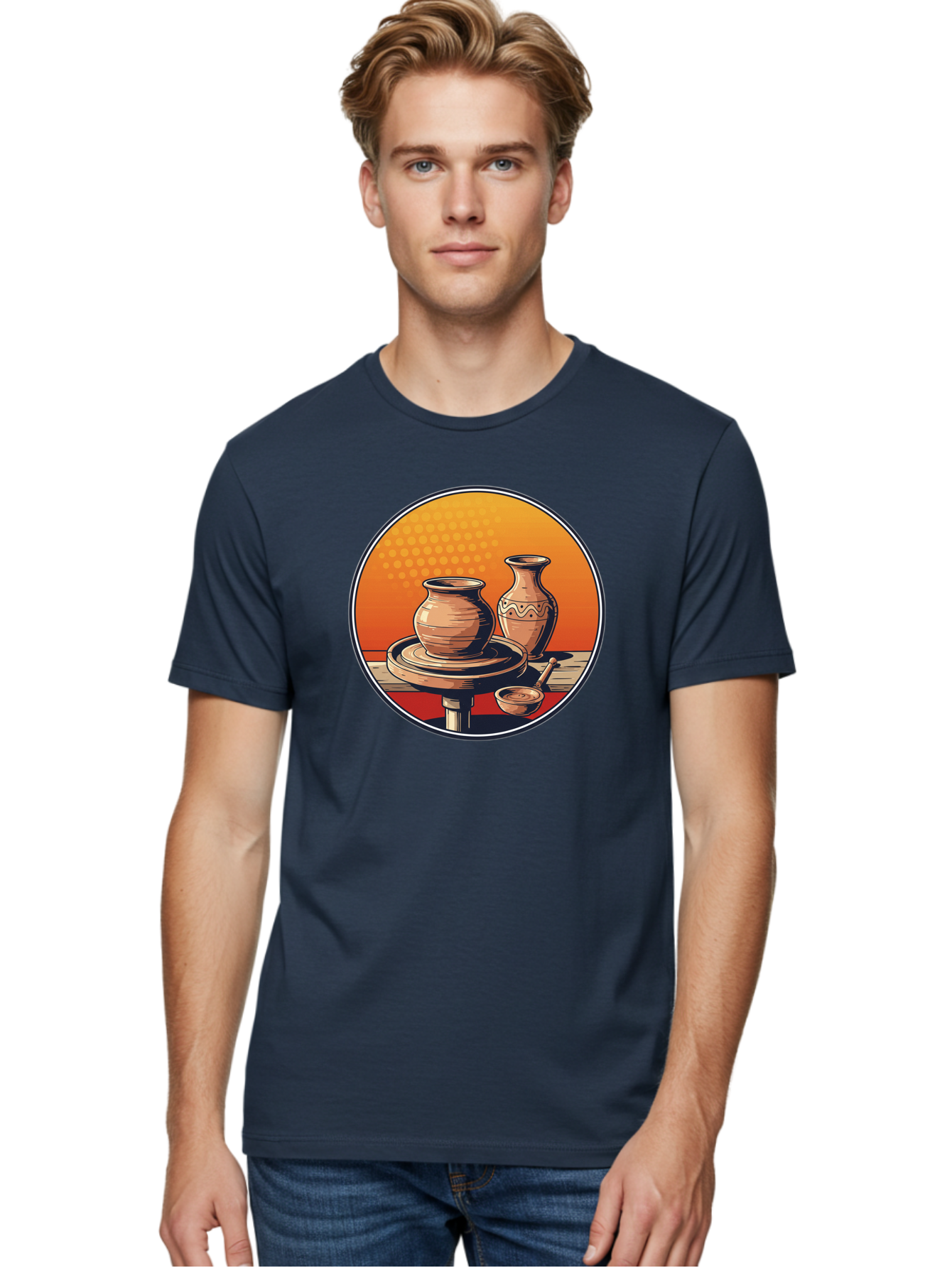 Pottery-Wheel Men'S Graphic Tee, 100% Cotton, Comfortable Casual Summer Wear, Machine Washable, Pottery Wheel, Clay Pot, Handmade Ceramics, Pottery Tools, Creative Process, Ceramic Art, Traditional Craftsmanship, Artisanal Pottery Bab255