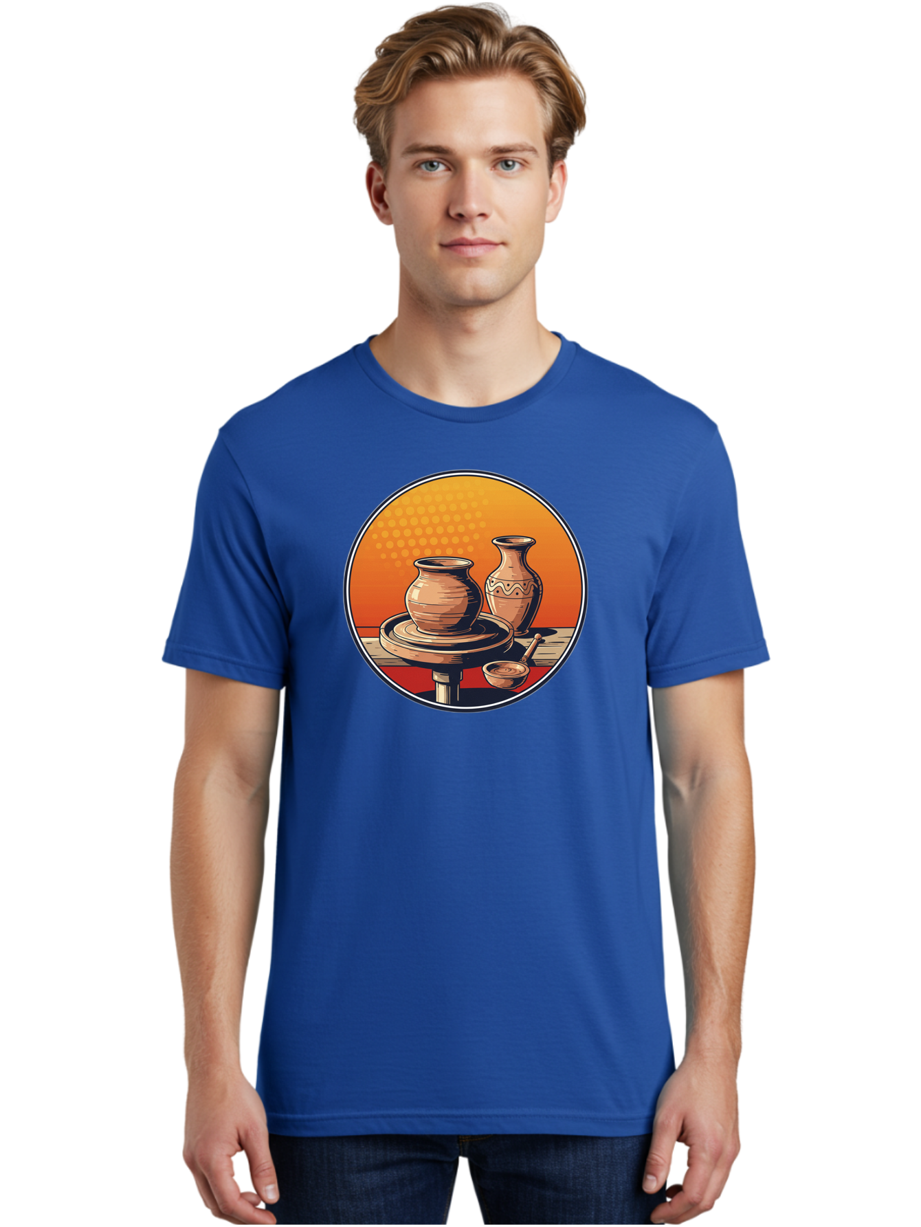 Pottery-Wheel Men'S Graphic Tee, 100% Cotton, Comfortable Casual Summer Wear, Machine Washable, Pottery Wheel, Clay Pot, Handmade Ceramics, Pottery Tools, Creative Process, Ceramic Art, Traditional Craftsmanship, Artisanal Pottery Bab255