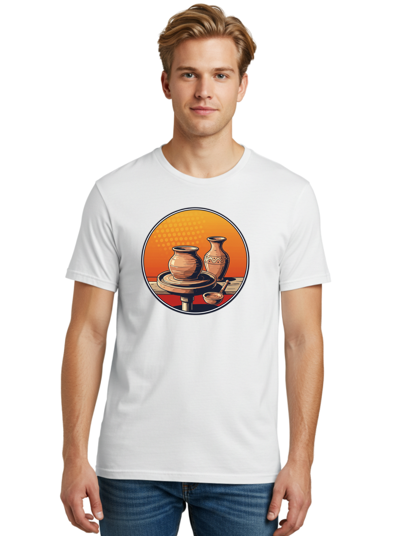 Pottery-Wheel Men'S Graphic Tee, 100% Cotton, Comfortable Casual Summer Wear, Machine Washable, Pottery Wheel, Clay Pot, Handmade Ceramics, Pottery Tools, Creative Process, Ceramic Art, Traditional Craftsmanship, Artisanal Pottery Bab255