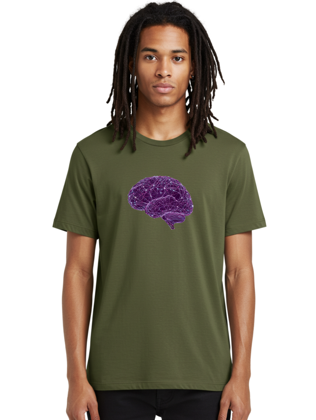 Purple-Brain Men'S Graphic Tee, 100% Cotton, Comfortable Casual Summer Wear, Machine Washable, Digital Brain, Futuristic, Artificial Intelligence, 3D Rendering, Low Poly, Geometric, Neural Connections, Cognitive Function, Technology, Bab261