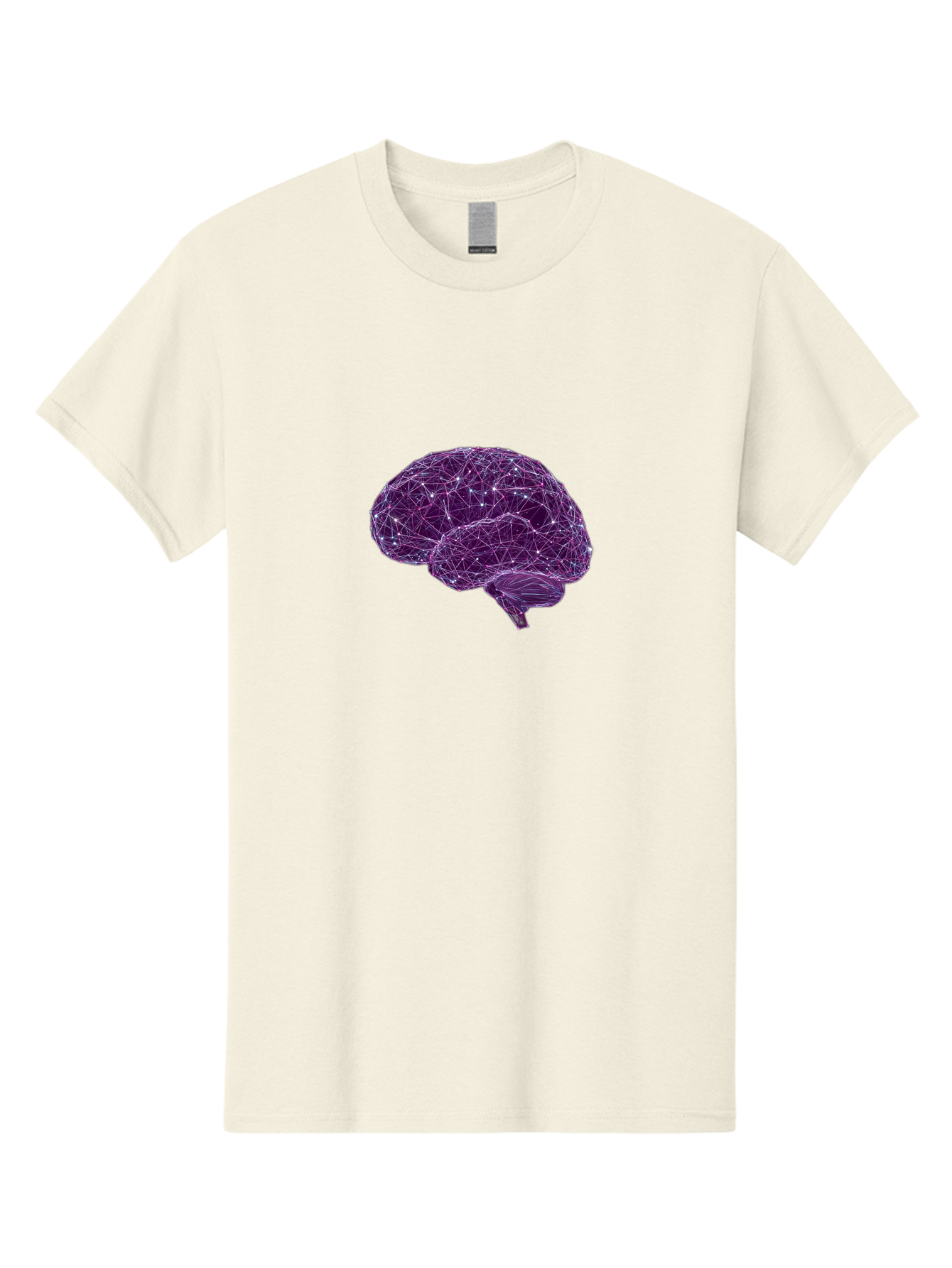 Purple-Brain Men'S Graphic Tee, 100% Cotton, Comfortable Casual Summer Wear, Machine Washable, Digital Brain, Futuristic, Artificial Intelligence, 3D Rendering, Low Poly, Geometric, Neural Connections, Cognitive Function, Technology, Bab261