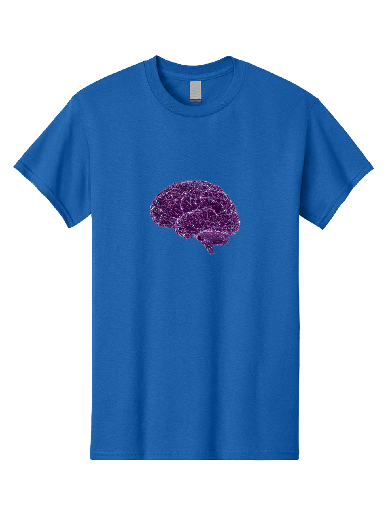 Purple-Brain Men'S Graphic Tee, 100% Cotton, Comfortable Casual Summer Wear, Machine Washable, Digital Brain, Futuristic, Artificial Intelligence, 3D Rendering, Low Poly, Geometric, Neural Connections, Cognitive Function, Technology, Bab261