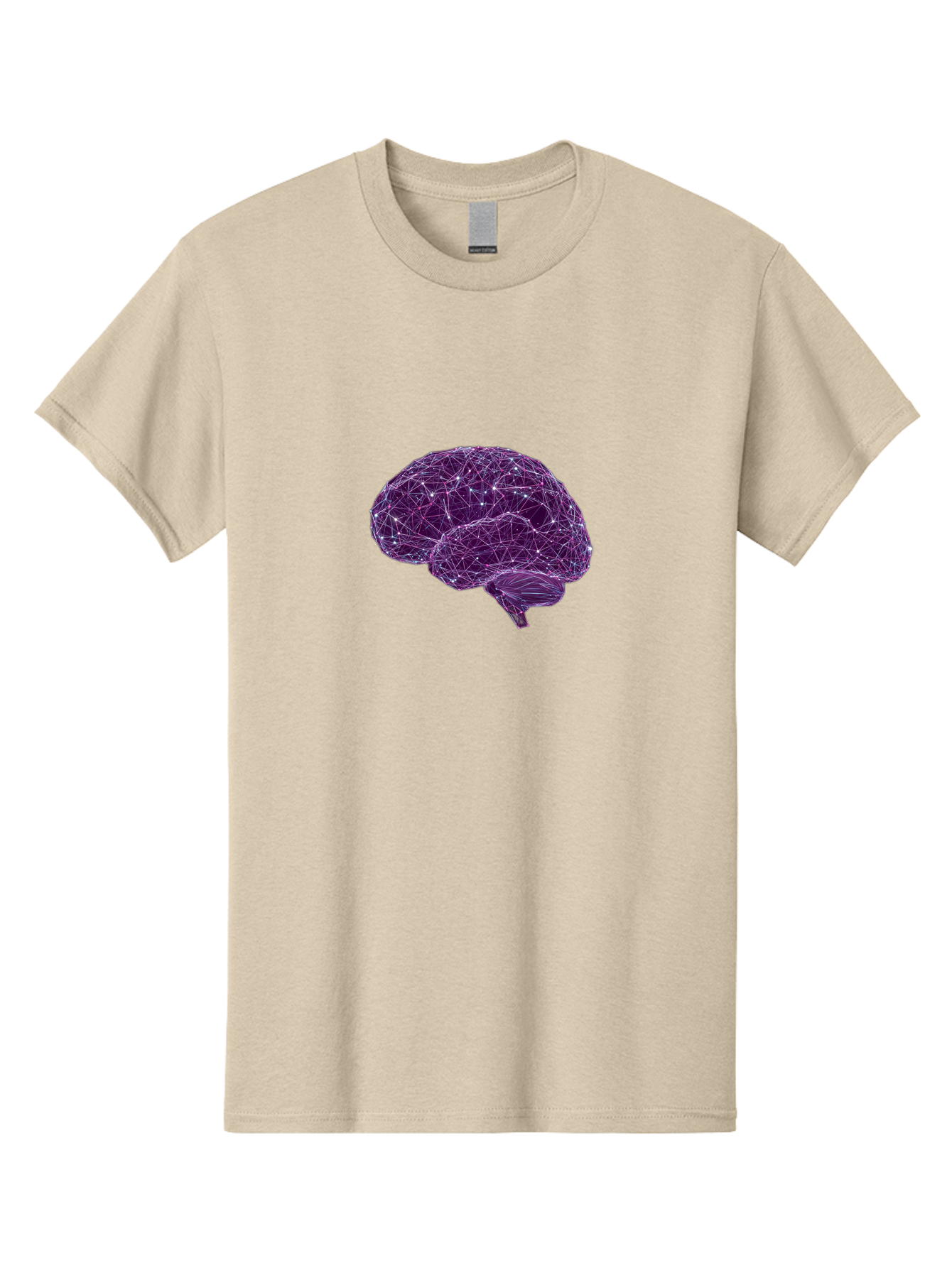 Purple-Brain Men'S Graphic Tee, 100% Cotton, Comfortable Casual Summer Wear, Machine Washable, Digital Brain, Futuristic, Artificial Intelligence, 3D Rendering, Low Poly, Geometric, Neural Connections, Cognitive Function, Technology, Bab261