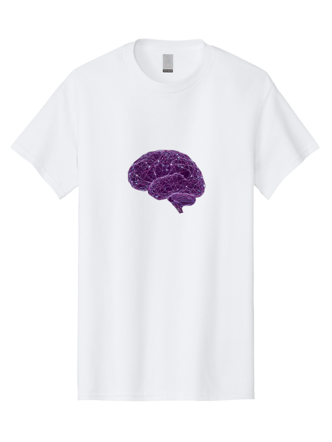 Purple-Brain Men'S Graphic Tee, 100% Cotton, Comfortable Casual Summer Wear, Machine Washable, Digital Brain, Futuristic, Artificial Intelligence, 3D Rendering, Low Poly, Geometric, Neural Connections, Cognitive Function, Technology, Bab261