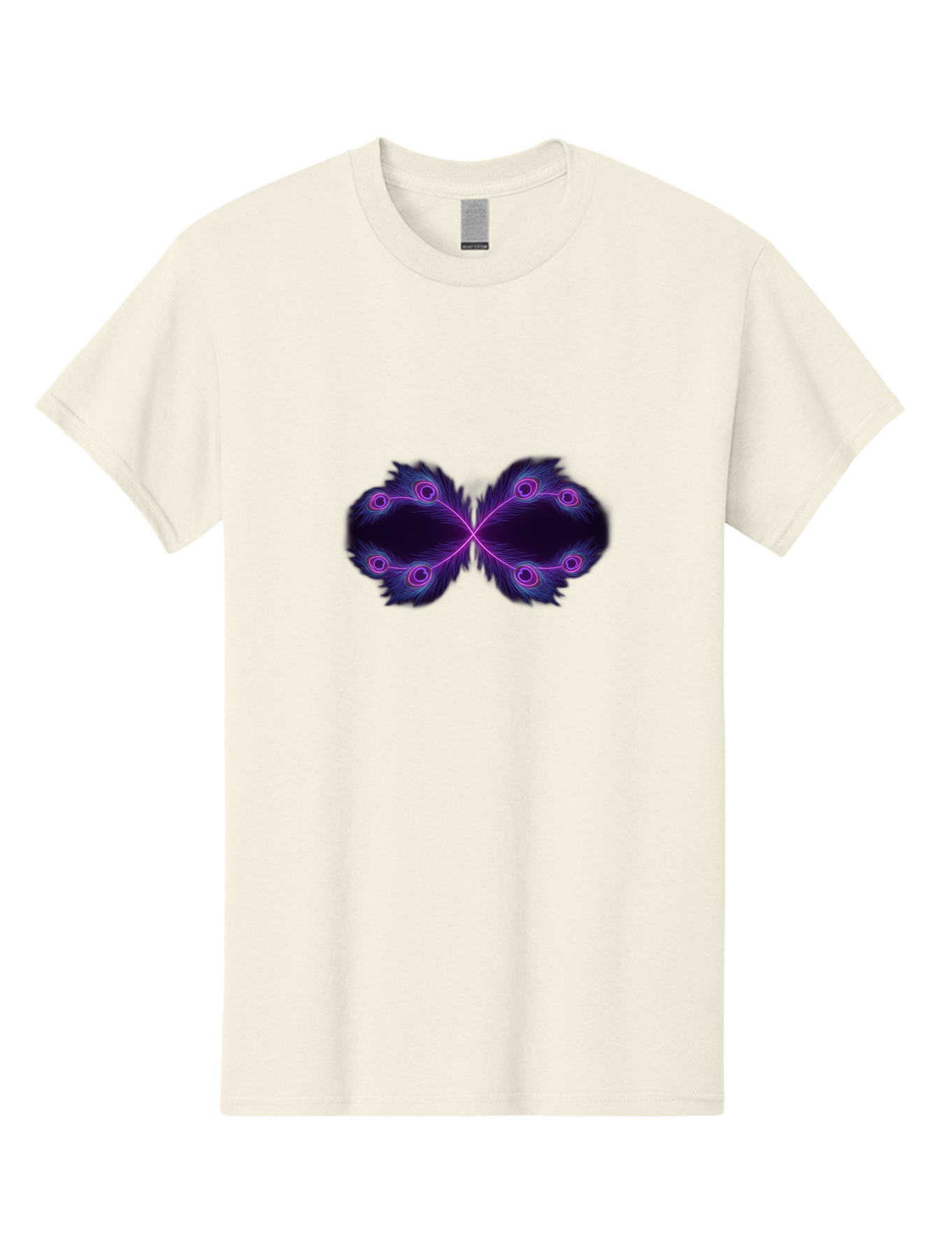 Purple-Feathers-Butterfly Men'S Graphic Tee, 100% Cotton, Comfortable Casual Summer Wear, Machine Washable, Purple Feather Design, Butterfly Shape, Neon Purple Accents, Circular Patterns, Symmetrical Art, Digital Illustration, Fantasy Art, Bab262