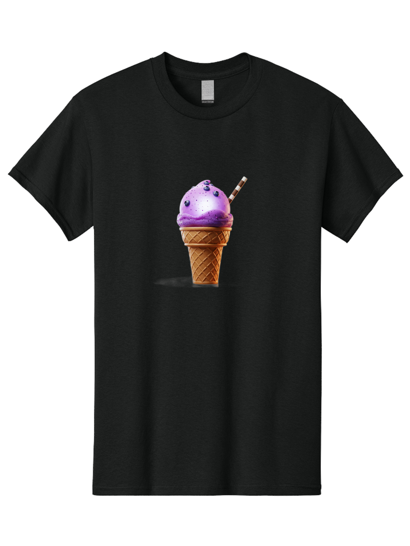 Purple-Ice-Cream-Cone Men'S Graphic Tee, 100% Cotton, Comfortable Casual Summer Wear, Machine Washable, Purple Ice Cream, Waffle Cone, Blueberry Topping, Striped Straw, Sweet Treat, Dessert, Cold Dessert, Creamy Texture, Frozen Yogurt Bab264