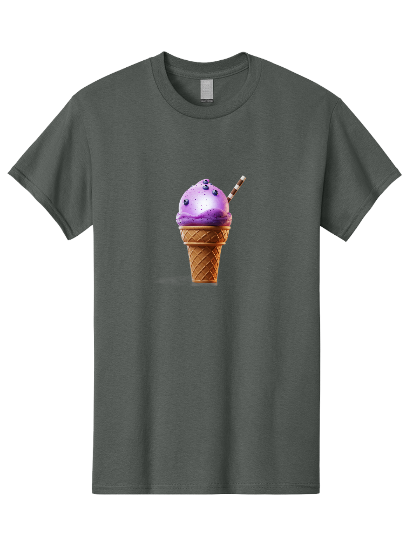 Purple-Ice-Cream-Cone Men'S Graphic Tee, 100% Cotton, Comfortable Casual Summer Wear, Machine Washable, Purple Ice Cream, Waffle Cone, Blueberry Topping, Striped Straw, Sweet Treat, Dessert, Cold Dessert, Creamy Texture, Frozen Yogurt Bab264