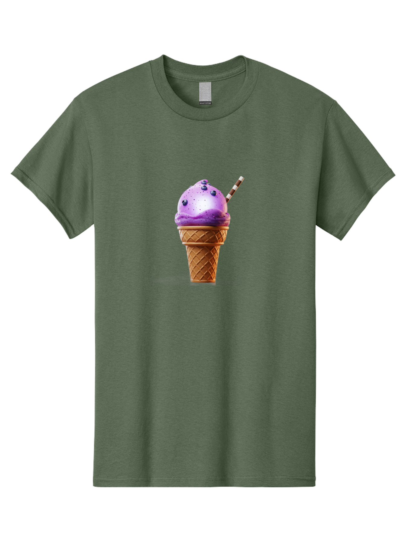 Purple-Ice-Cream-Cone Men'S Graphic Tee, 100% Cotton, Comfortable Casual Summer Wear, Machine Washable, Purple Ice Cream, Waffle Cone, Blueberry Topping, Striped Straw, Sweet Treat, Dessert, Cold Dessert, Creamy Texture, Frozen Yogurt Bab264