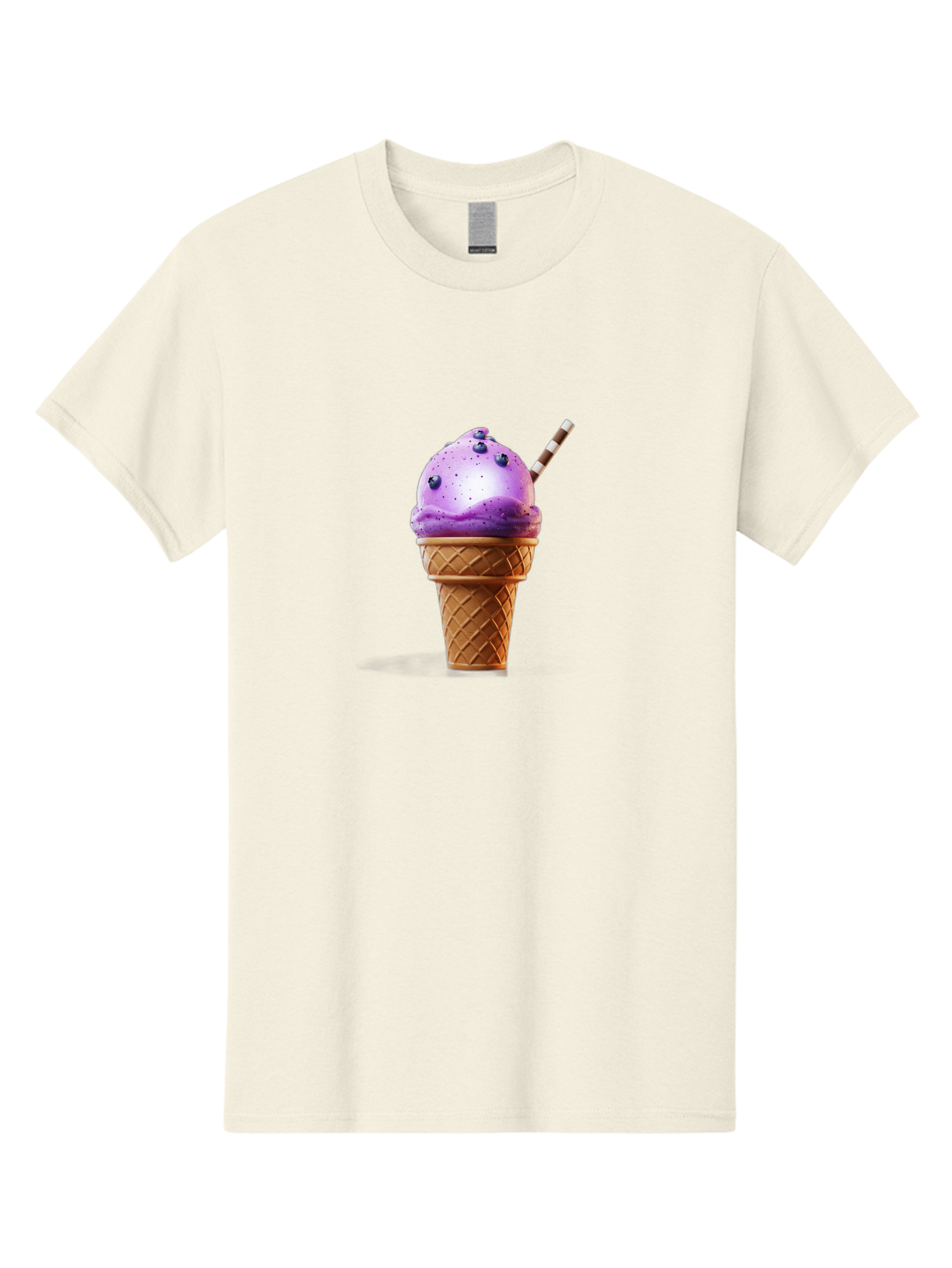 Purple-Ice-Cream-Cone Men'S Graphic Tee, 100% Cotton, Comfortable Casual Summer Wear, Machine Washable, Purple Ice Cream, Waffle Cone, Blueberry Topping, Striped Straw, Sweet Treat, Dessert, Cold Dessert, Creamy Texture, Frozen Yogurt Bab264