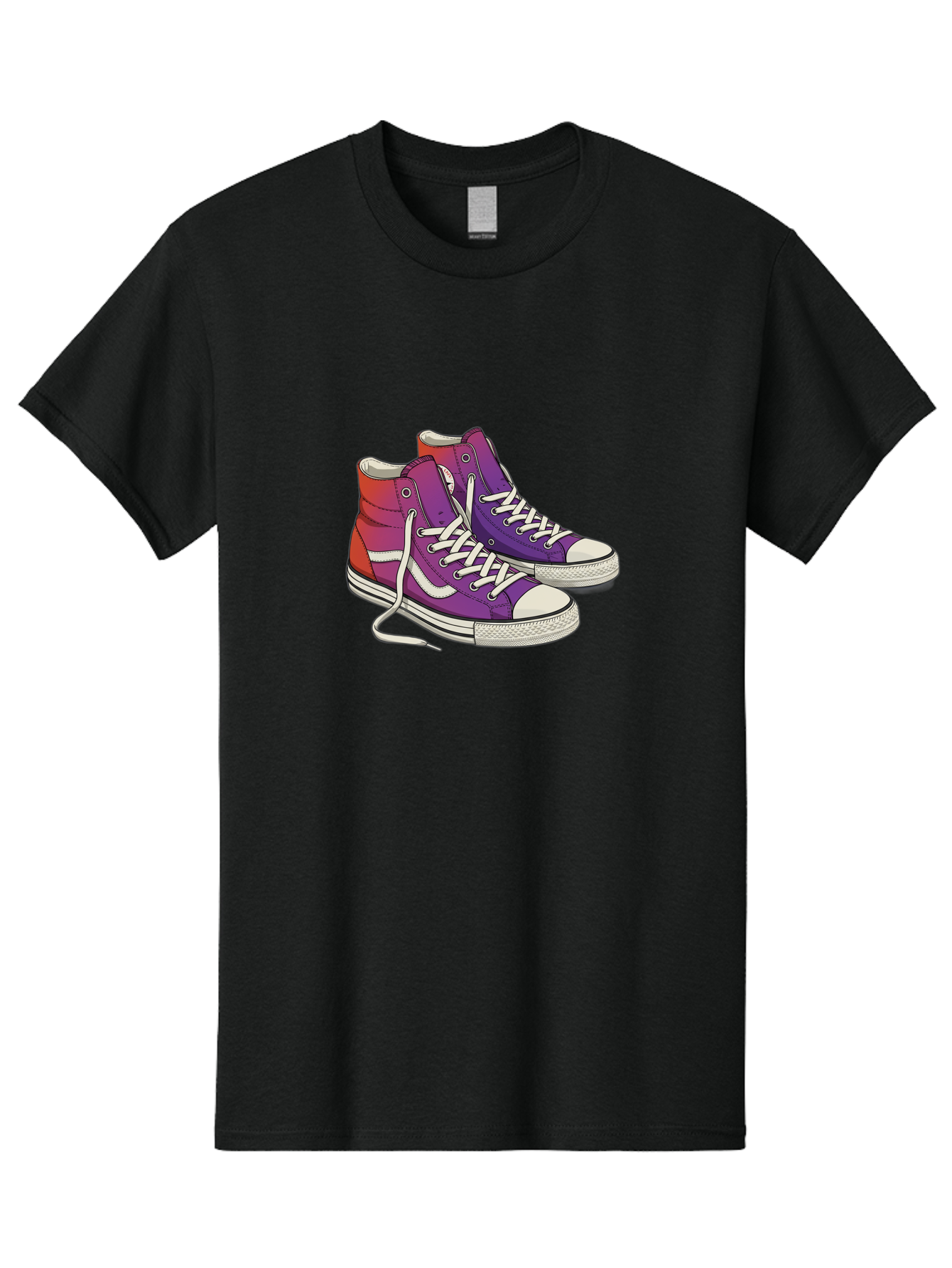 Purple-Sneakers Men'S Graphic Tee, 100% Cotton, Comfortable Casual Summer Wear, Machine Washable, Purple Sneakers, High-Top Shoes, White Laces, Canvas Sneakers, Fashion Footwear, Ombre Effect, Red To Purple Gradient Bab267