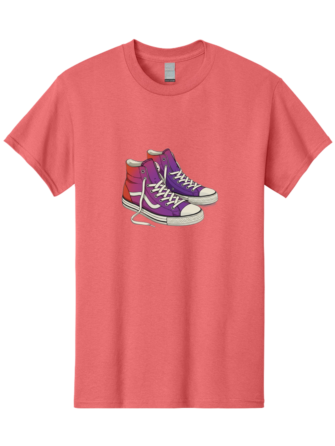 Purple-Sneakers Men'S Graphic Tee, 100% Cotton, Comfortable Casual Summer Wear, Machine Washable, Purple Sneakers, High-Top Shoes, White Laces, Canvas Sneakers, Fashion Footwear, Ombre Effect, Red To Purple Gradient Bab267