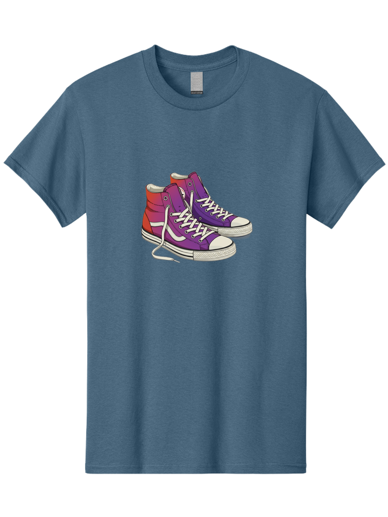 Purple-Sneakers Men'S Graphic Tee, 100% Cotton, Comfortable Casual Summer Wear, Machine Washable, Purple Sneakers, High-Top Shoes, White Laces, Canvas Sneakers, Fashion Footwear, Ombre Effect, Red To Purple Gradient Bab267