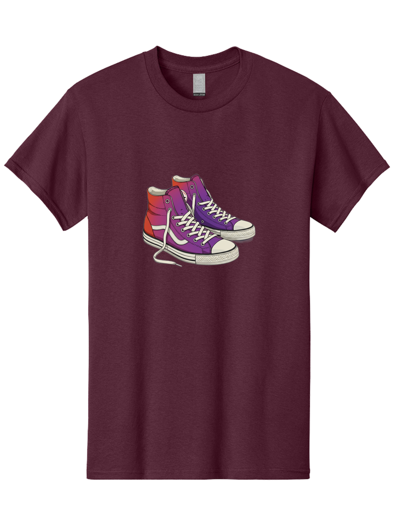 Purple-Sneakers Men'S Graphic Tee, 100% Cotton, Comfortable Casual Summer Wear, Machine Washable, Purple Sneakers, High-Top Shoes, White Laces, Canvas Sneakers, Fashion Footwear, Ombre Effect, Red To Purple Gradient Bab267